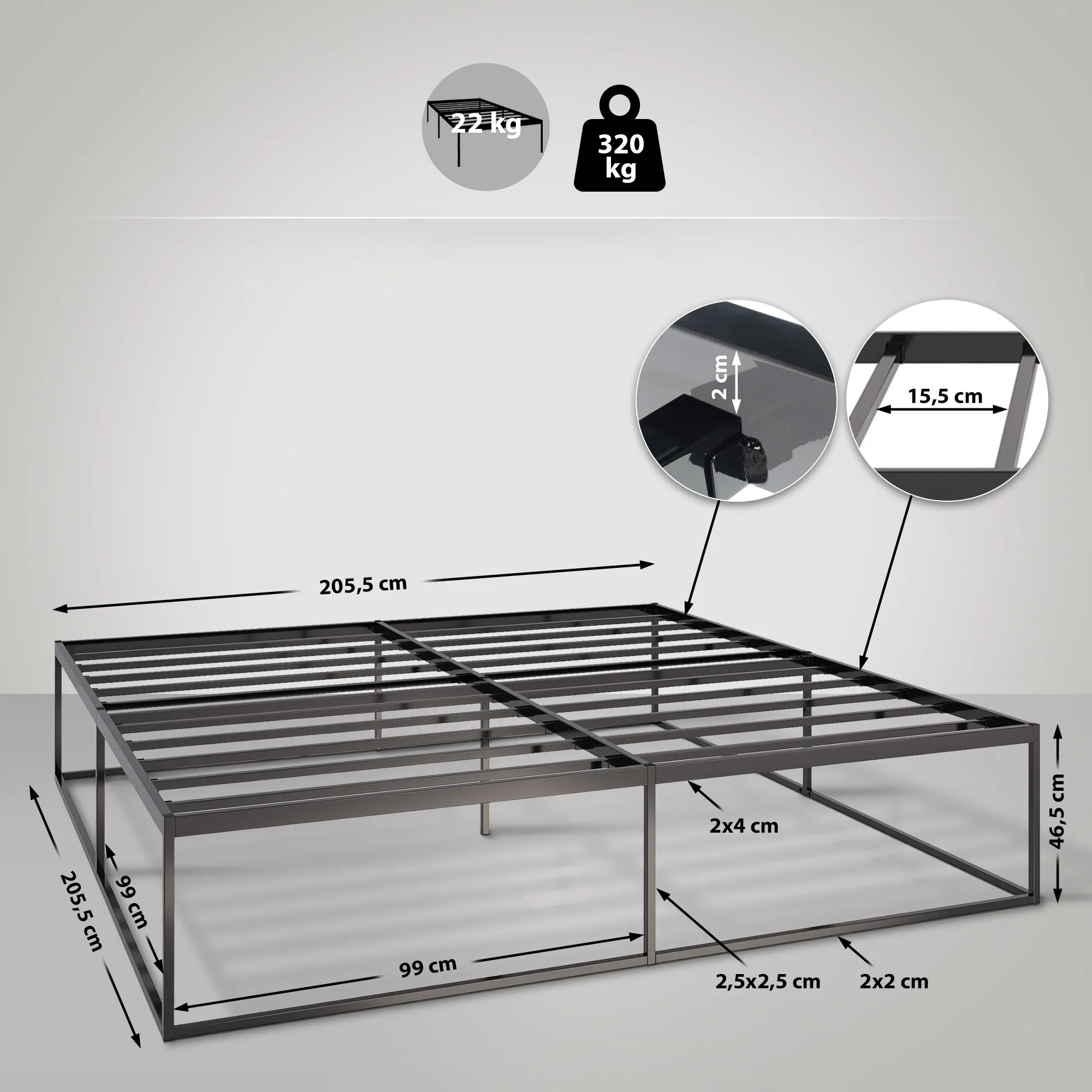Metallbett Scala 205,5 x 205,5 x 46,5 cm schwarz