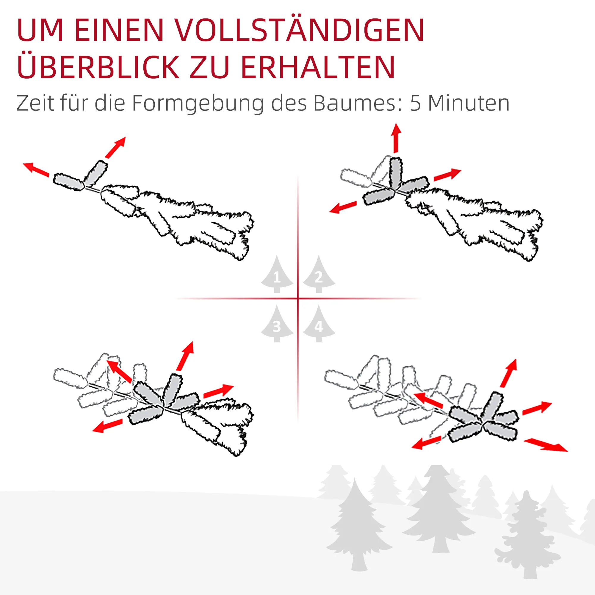 Weihnachtsbaum mit LED-Beleuchtung, 60 cm, Tannenzapfen und rote Beeren, inkl. Ständer, Grün/Weiß