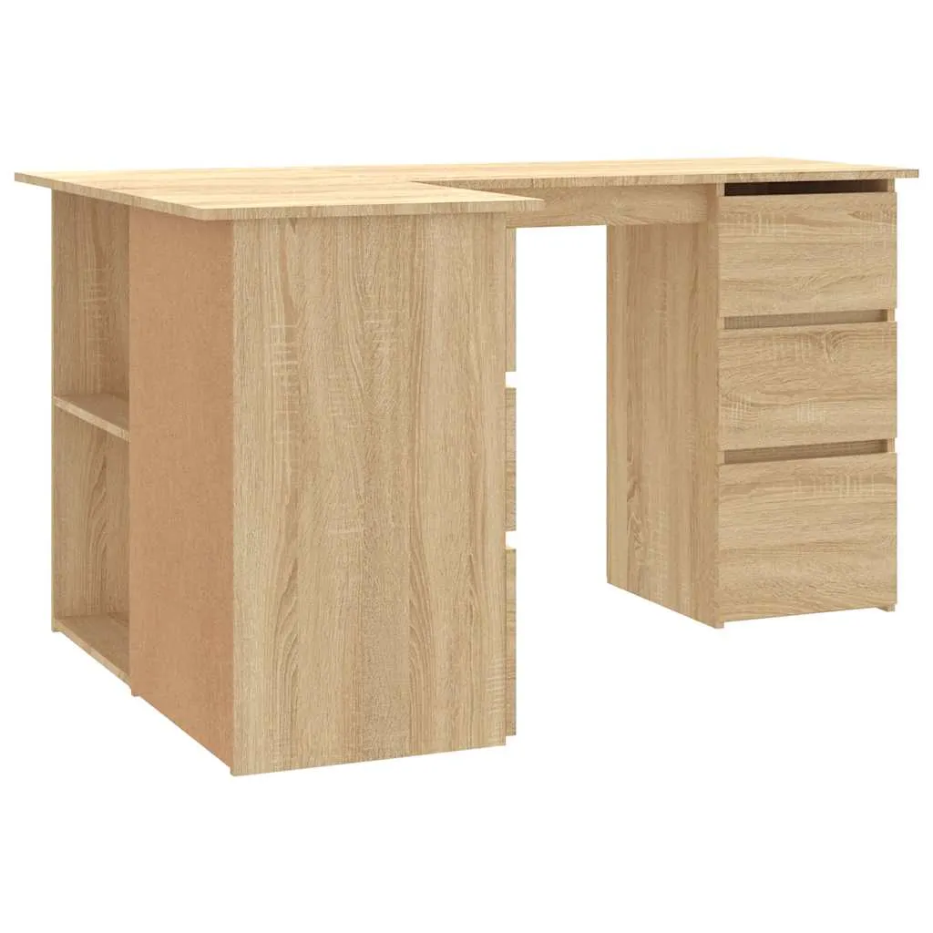 Eckschreibtisch 145x100x76 cm Sonoma-Eiche Massivholz