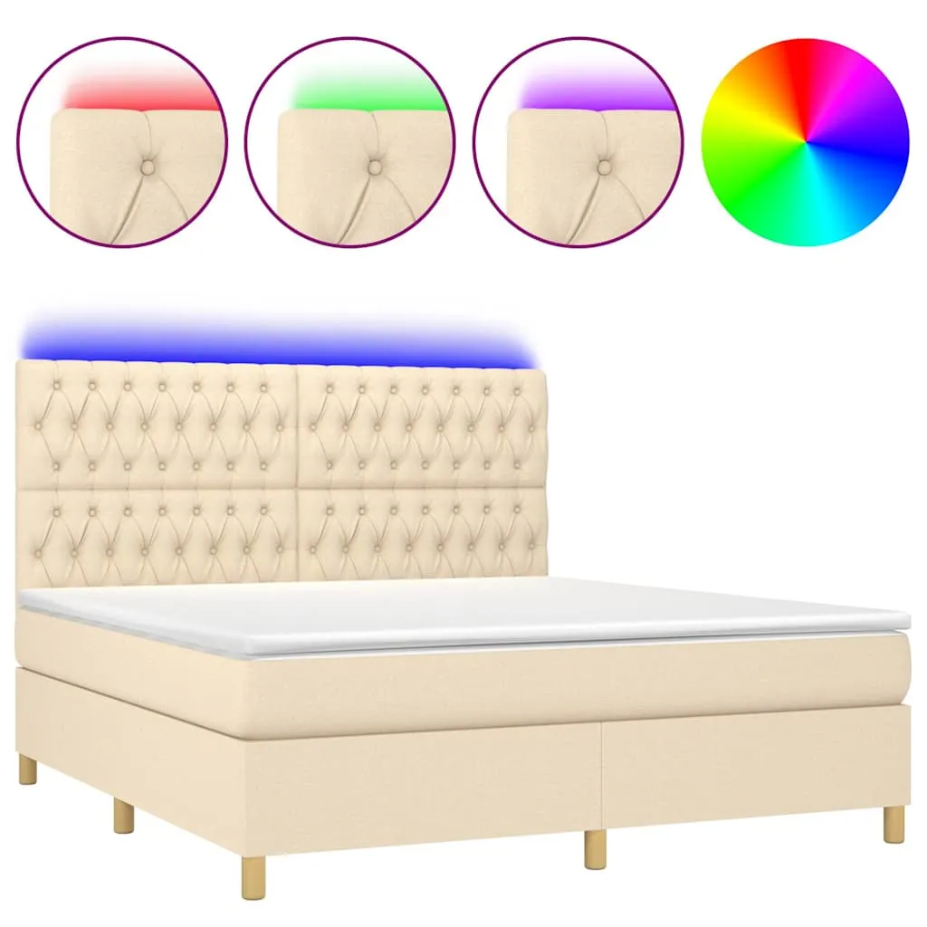Boxspringbett Creme 180x200 cm mit LED-Leiste und Matratze
