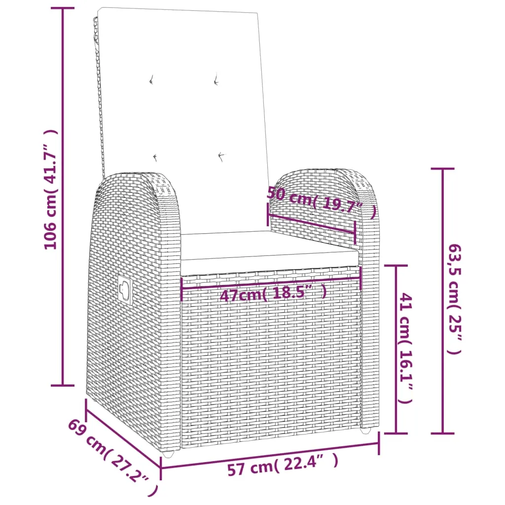 Rattan-Gartensessel 57x69x106 cm Grau mit Sitzkissen Dunkelgrau