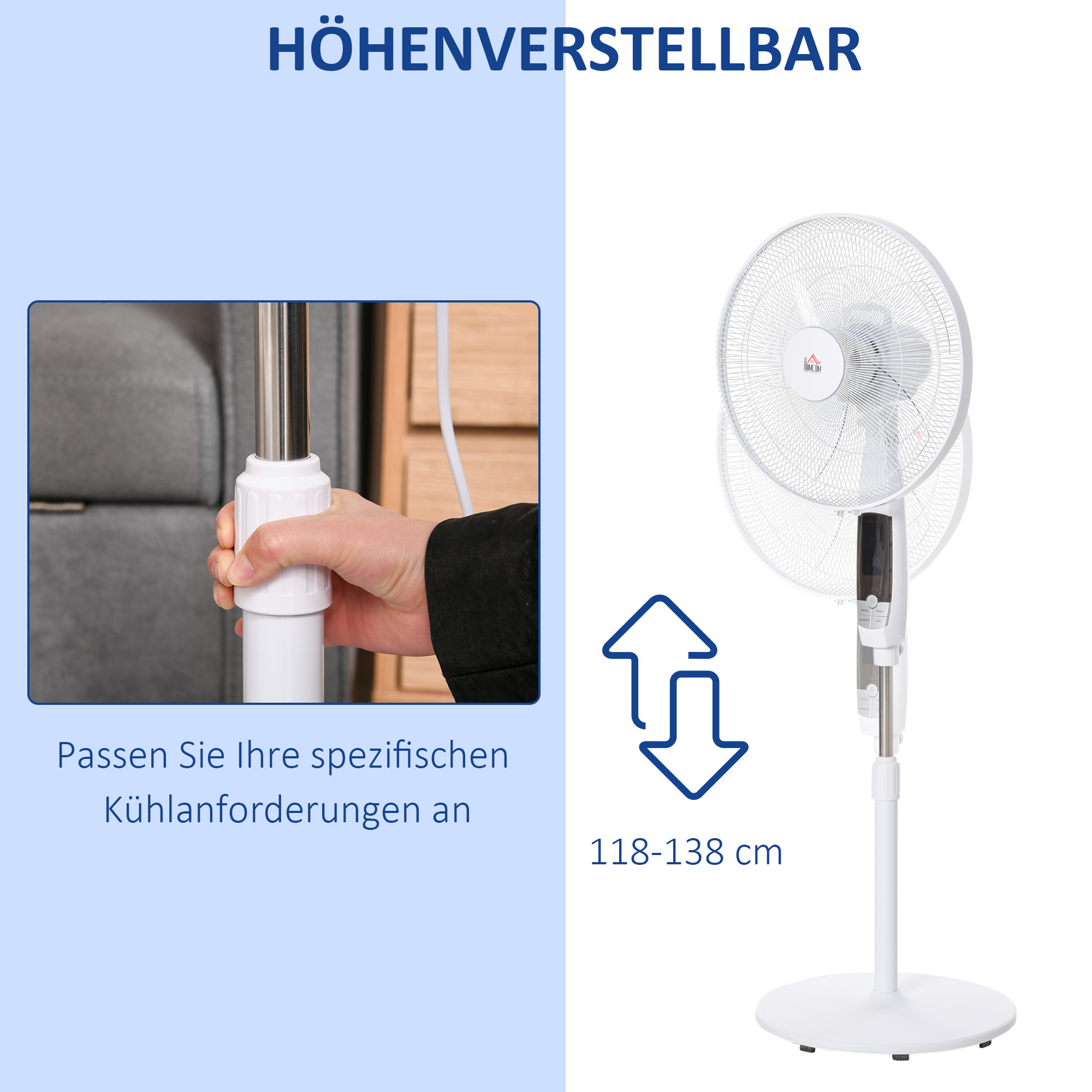 Standventilator Weiß 45B x 42T x 118-138H cm