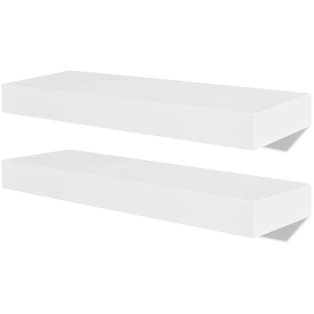 2er Set Weißes Wandregal 40 x 20 x 3,8 cm mit unsichtbarem Montagesystem