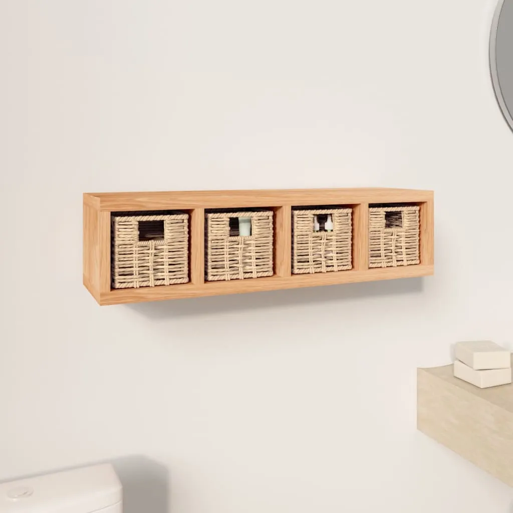Wandregal mit Körben 62x18x16 cm Massivholz Nussbaum
