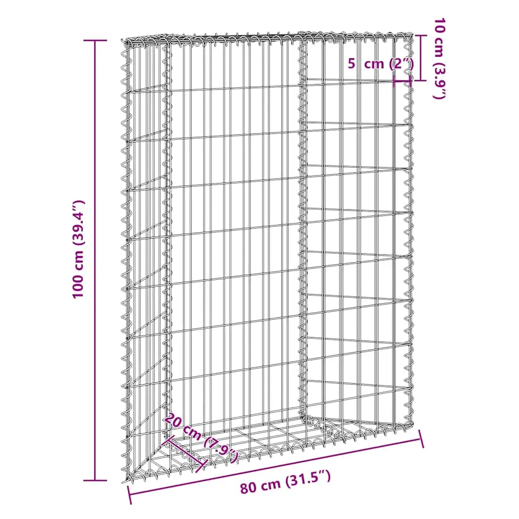 Gabionen-Hochbeet 80 x 20 x 100 cm in Silber