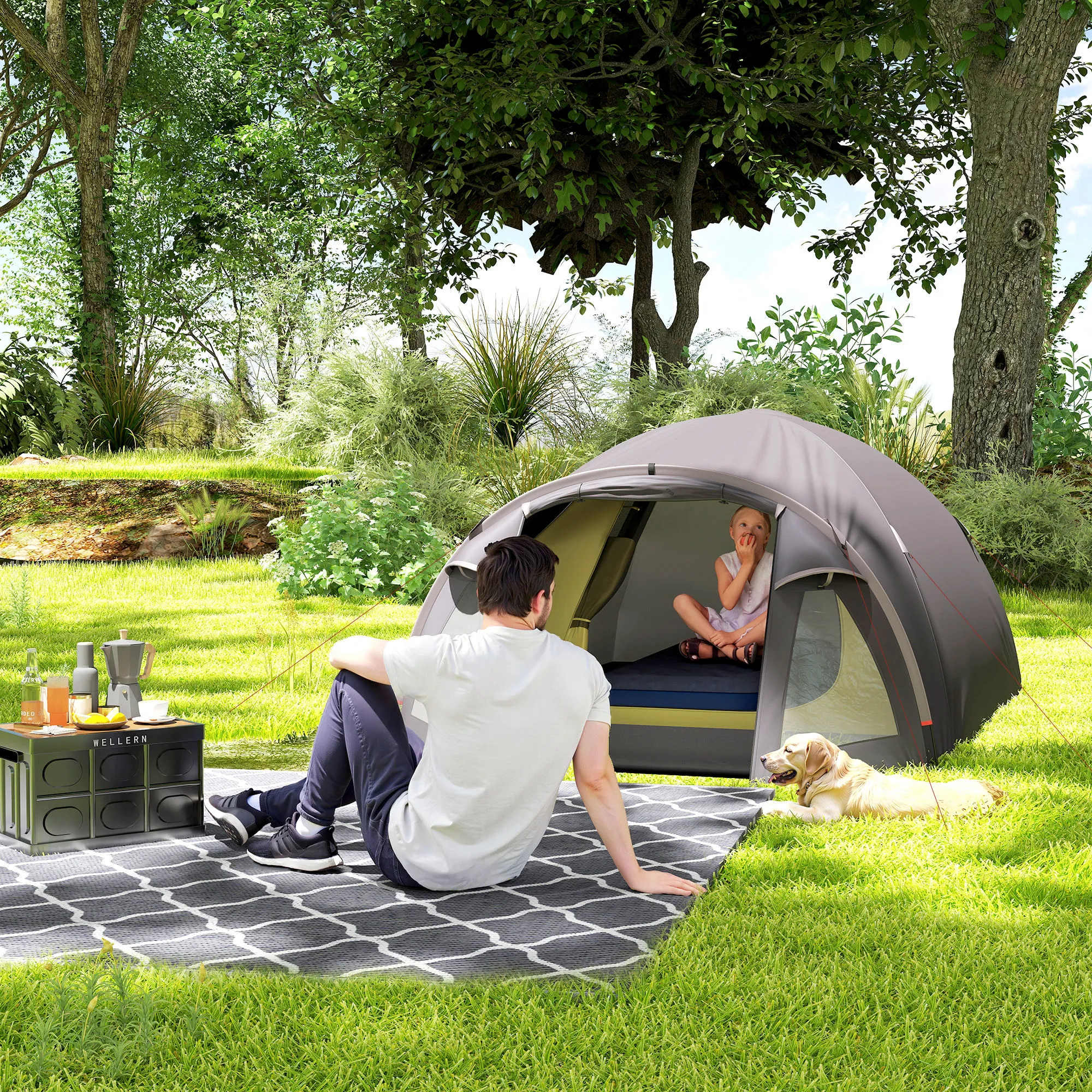 Campingzelt 3 Personen 330x190x120 cm Schwarz