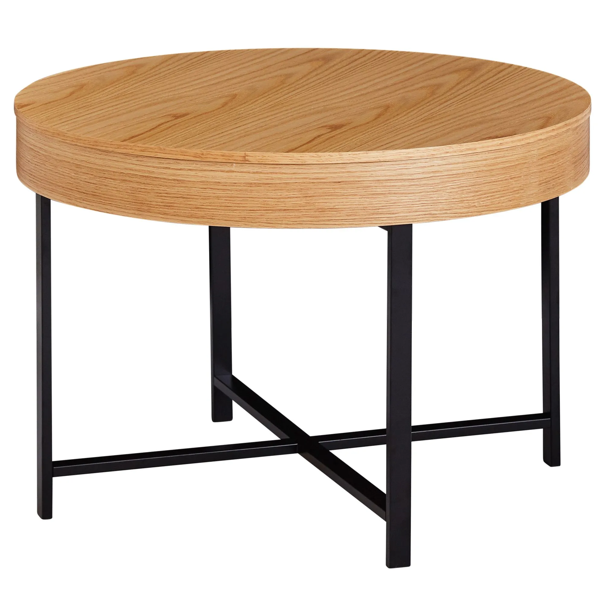Wohnling Design Couchtisch Rund Ø 69 cm mit Eichen Optik Tisch mit Stauraum