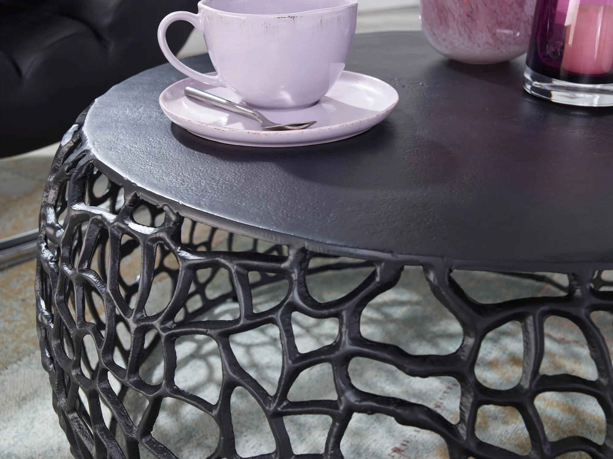 Couchtisch Metall Schwarz 66x66x30 cm Sofatisch Aluminium Rund
