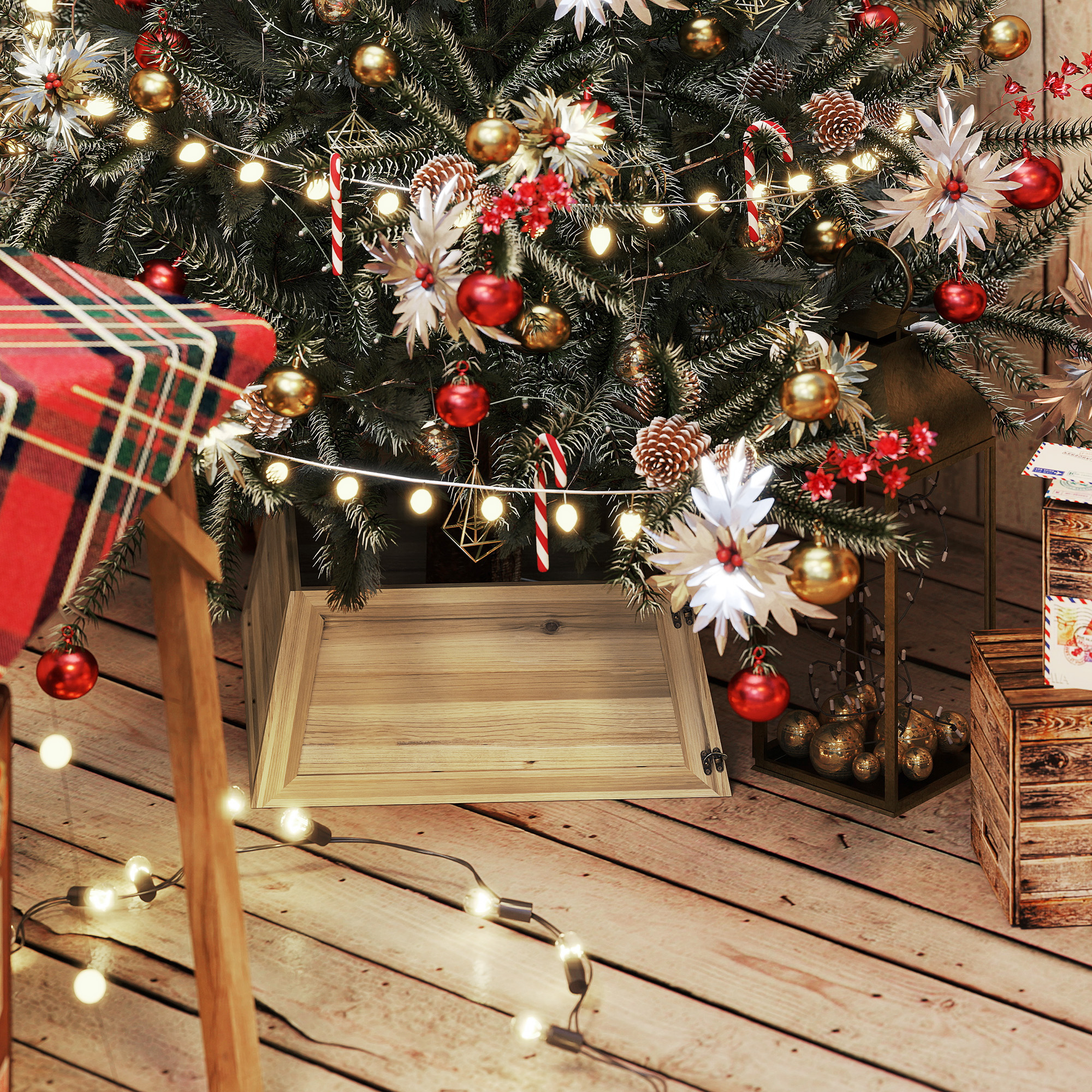 Weihnachtsbaumrock Naturholz 65L x 65B x 27H cm
