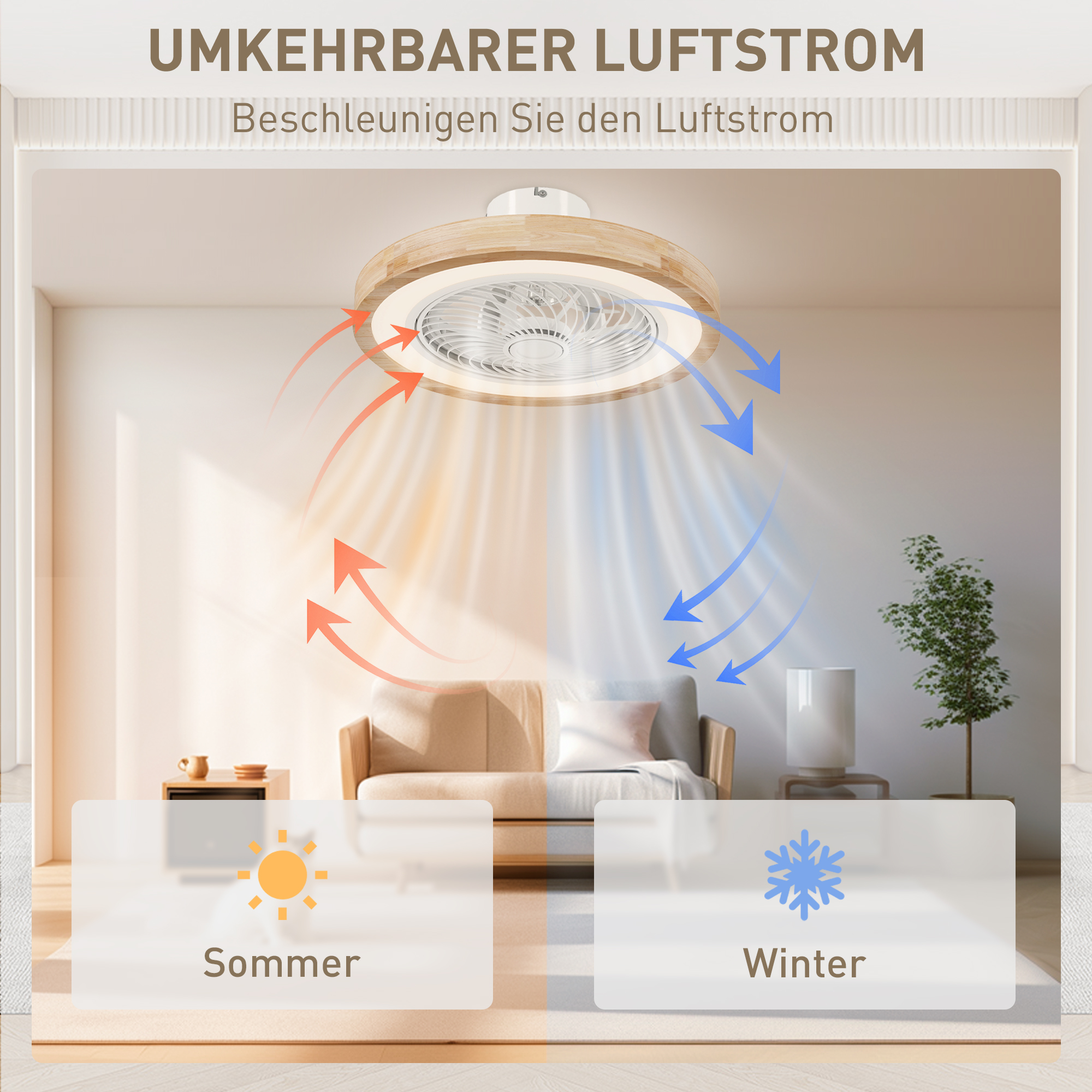 Deckenventilator mit Licht Ø50 cm Naturholz, 40 W