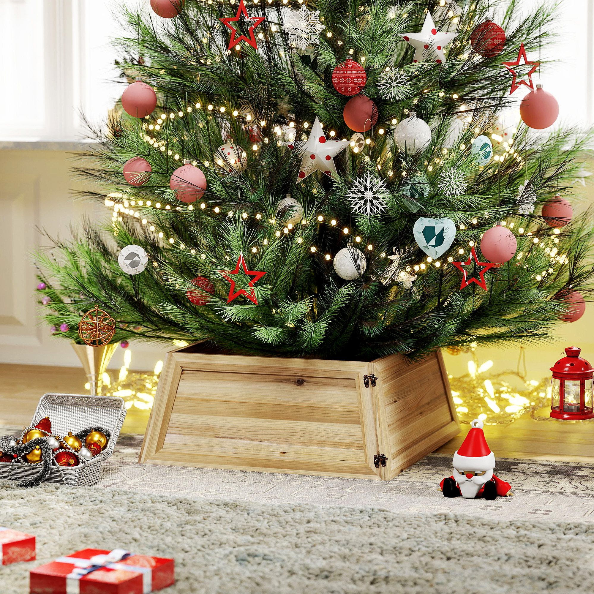 Weihnachtsbaumrock Naturholz 65L x 65B x 27H cm