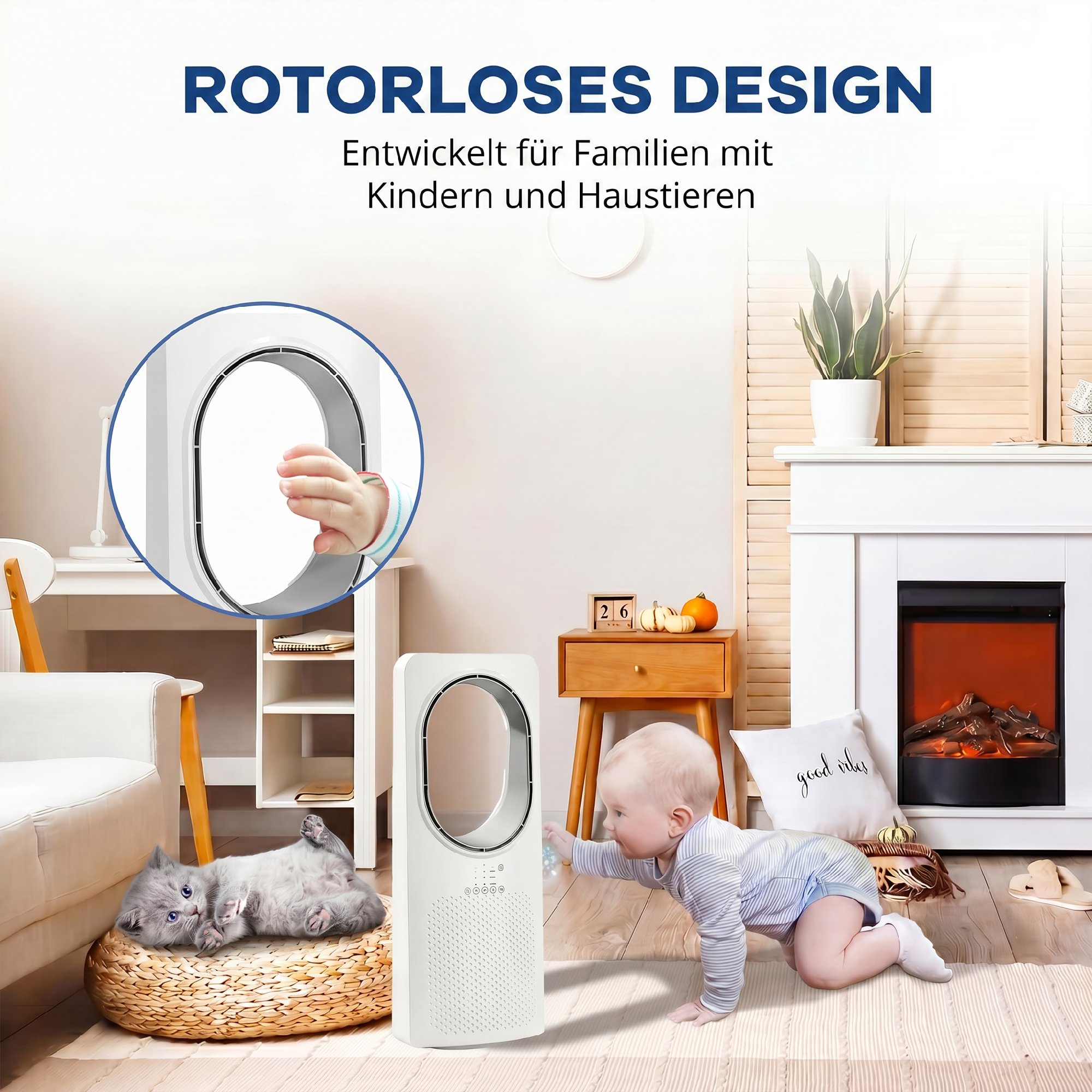 Bladeless Turmventilator für Schlafzimmer, 36 dB Standventilator mit 45° Oszillation, 3 Geschwindigkeiten, 3 Modi, 15-Stunden-Timer, Weiß