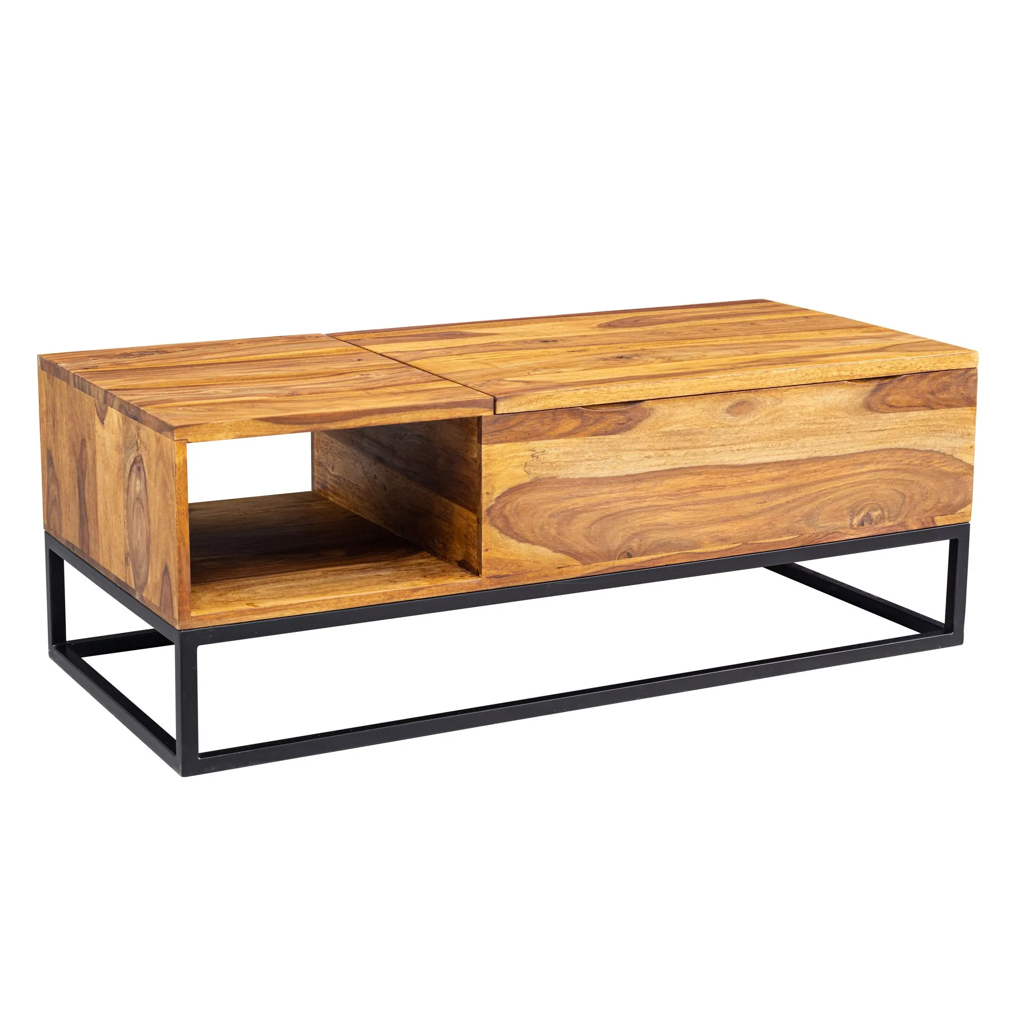 tinkaro Wohnzimmertisch rechteckig BIRSEN Sheesam Massiv-Holz Couchtisch Braun