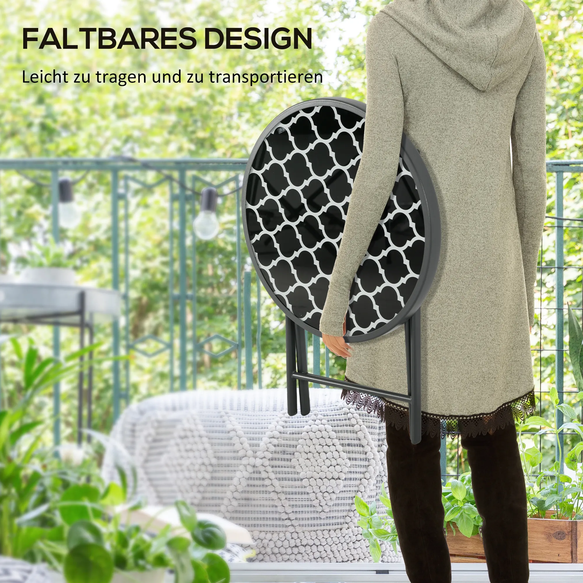 Klapptisch Ø45 x 50H cm Schwarz für Garten und Balkon