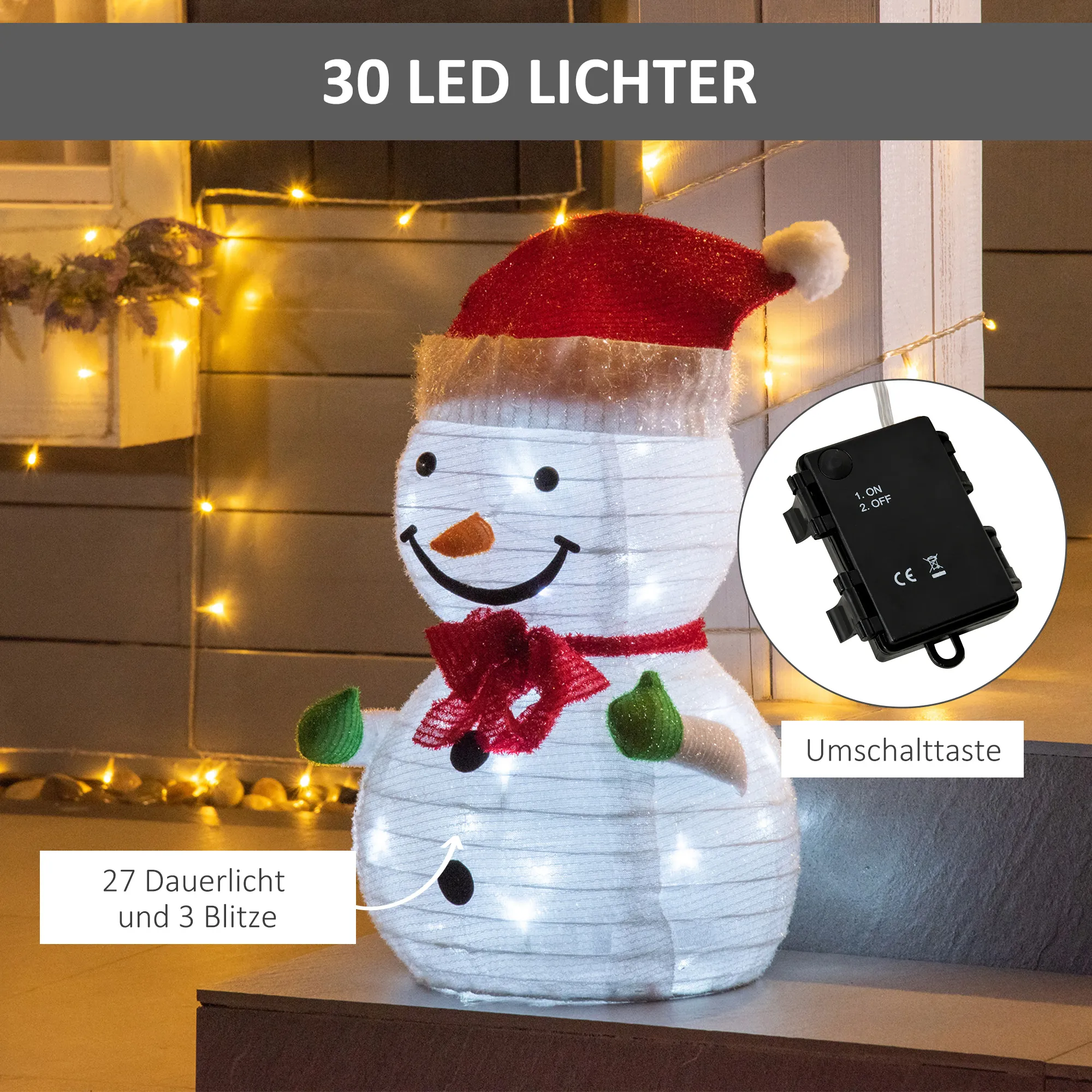 Weihnachtsdekoration Schneemann Outdoor.Weihnachtsdeko Weihnachtslicht, inkl. LEDS, 30 cm x 30 cm x 51 cm, Rot+Weiß