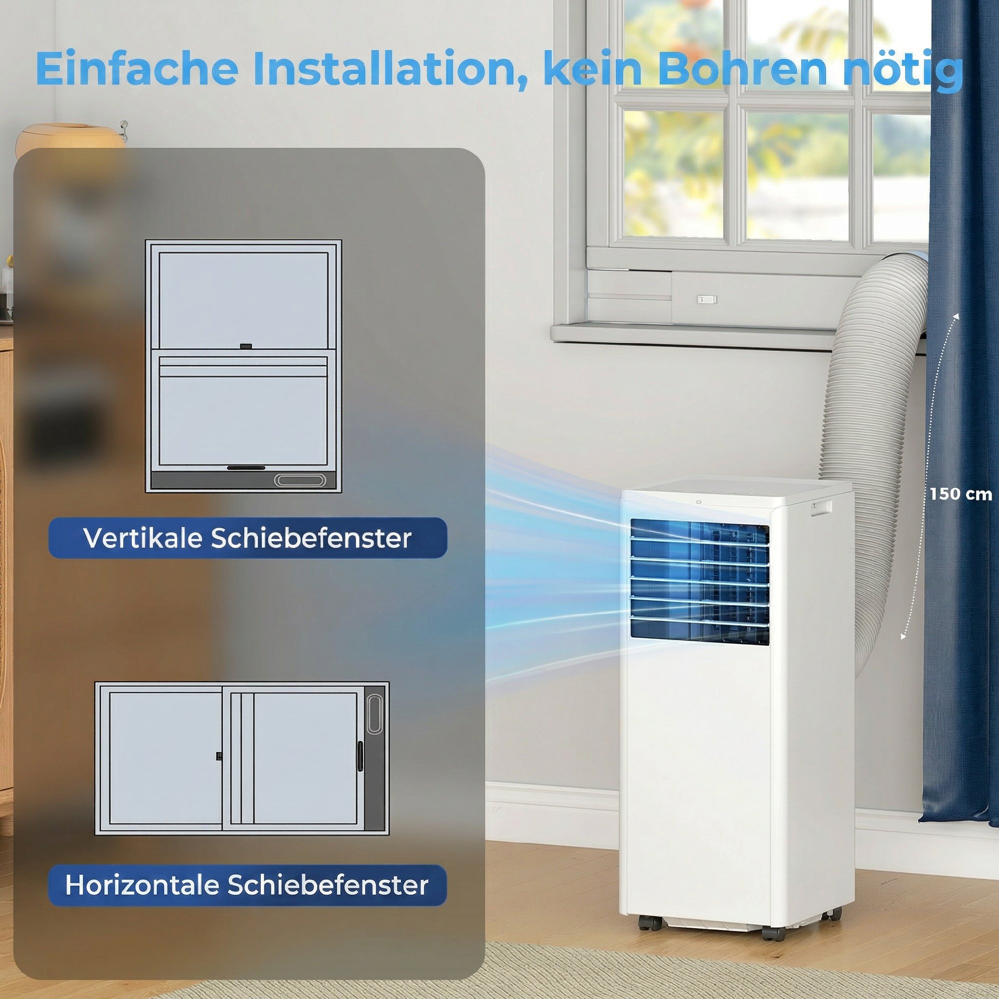 Tragbares Klimagerät 7000 BTU, 4-in-1 Klimaanlage mit Kühlung, Entfeuchter, Ventilator, Schlafmodus