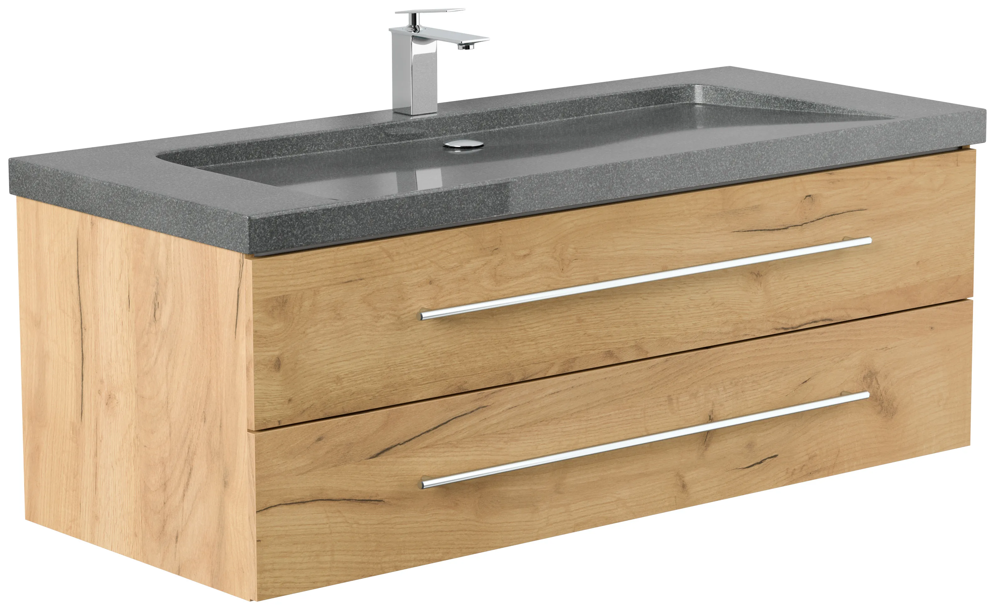 Badmöbel Granit G654 YAMO 130 cm 1 Hahnloch SoftClose eiche gold