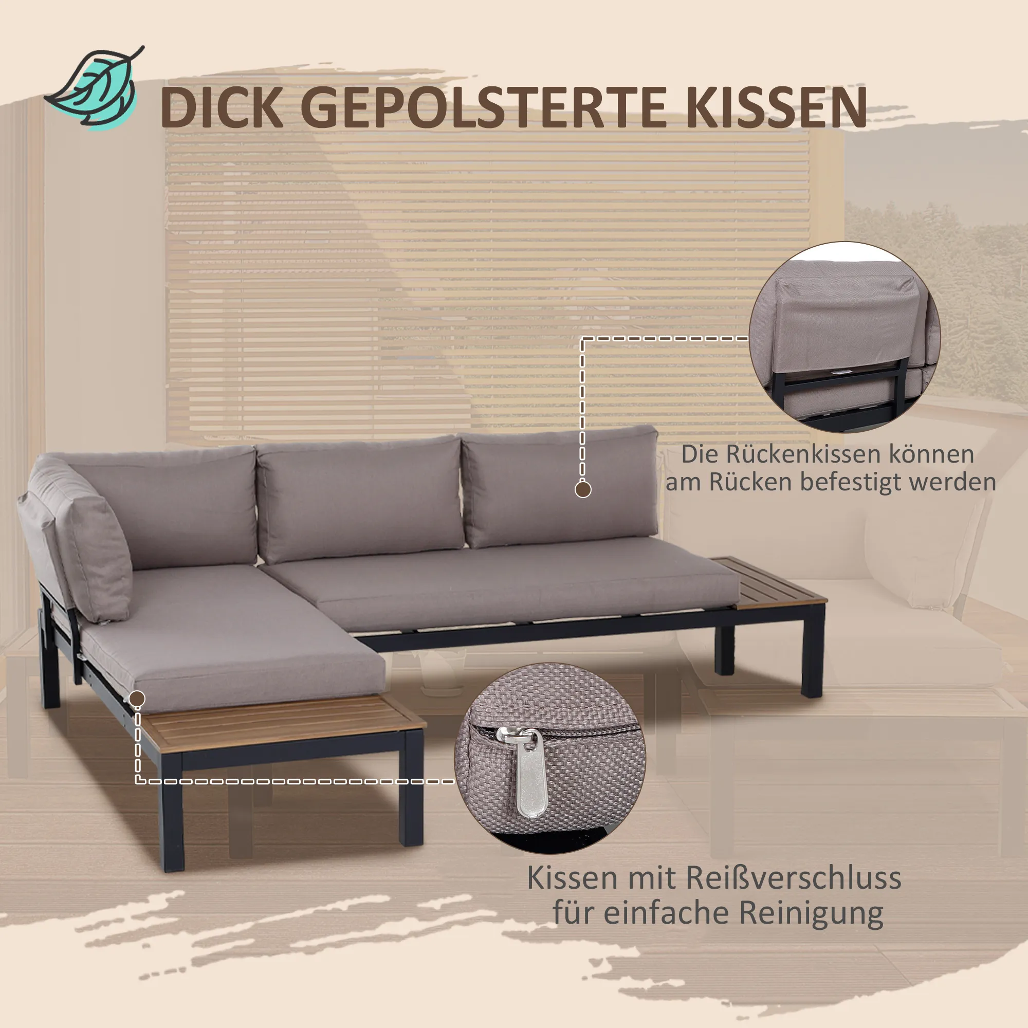 3-teiliges Gartenmöbel Set Grau 164x74x69 cm