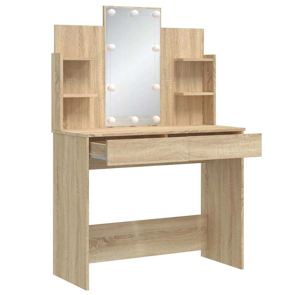 Schminktisch mit Spiegel und LED-Beleuchtung 96x40x142 cm Sonoma-Eiche