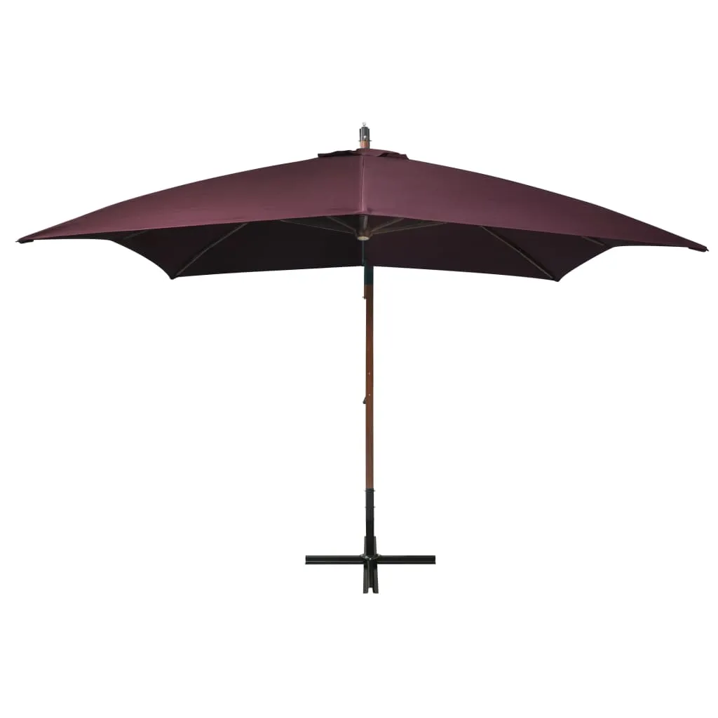 Ampelschirm Bordeauxrot 300x300 cm mit Massivholz-Mast und Bambusrippen