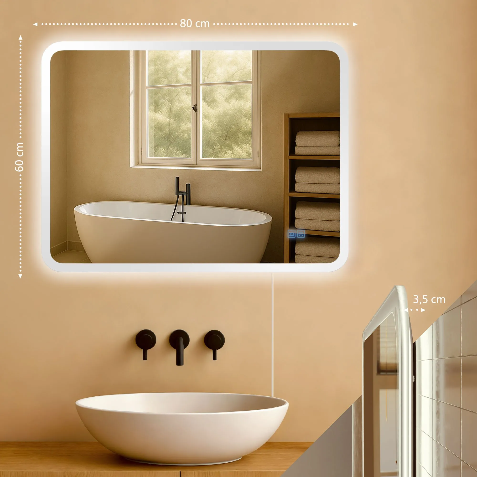 Badspiegel Jericho LED 80x60 cm Klarglas