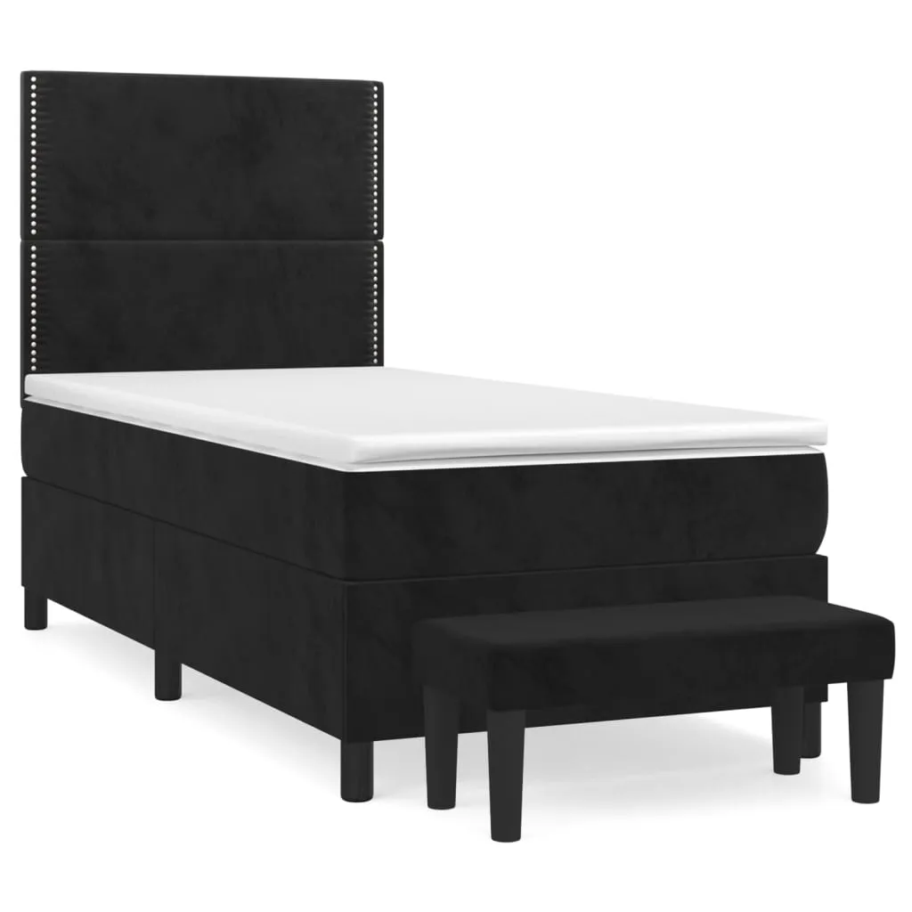 Boxspringbett aus Samt mit Matratze, Auflage und Bank, Schwarz