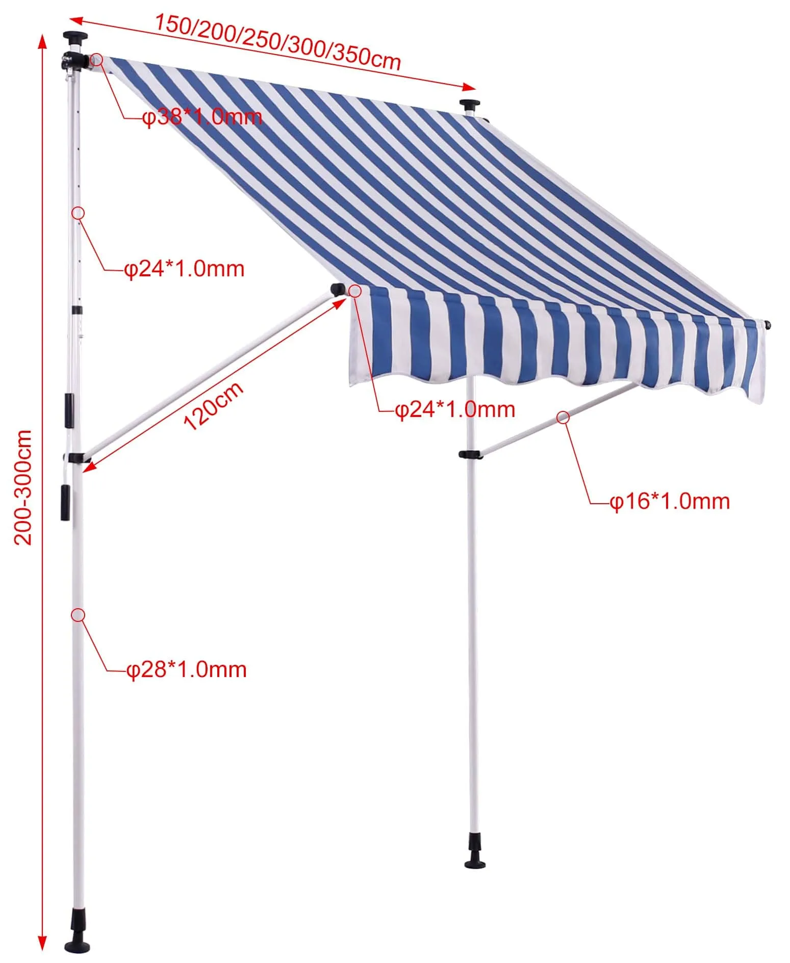 Klemmmarkise Westerly 350 x 120 cm weiß/blau