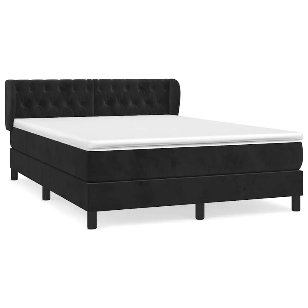 Boxspringbett aus Samt mit Taschenfederkernmatratze, 140x200 cm, Schwarz