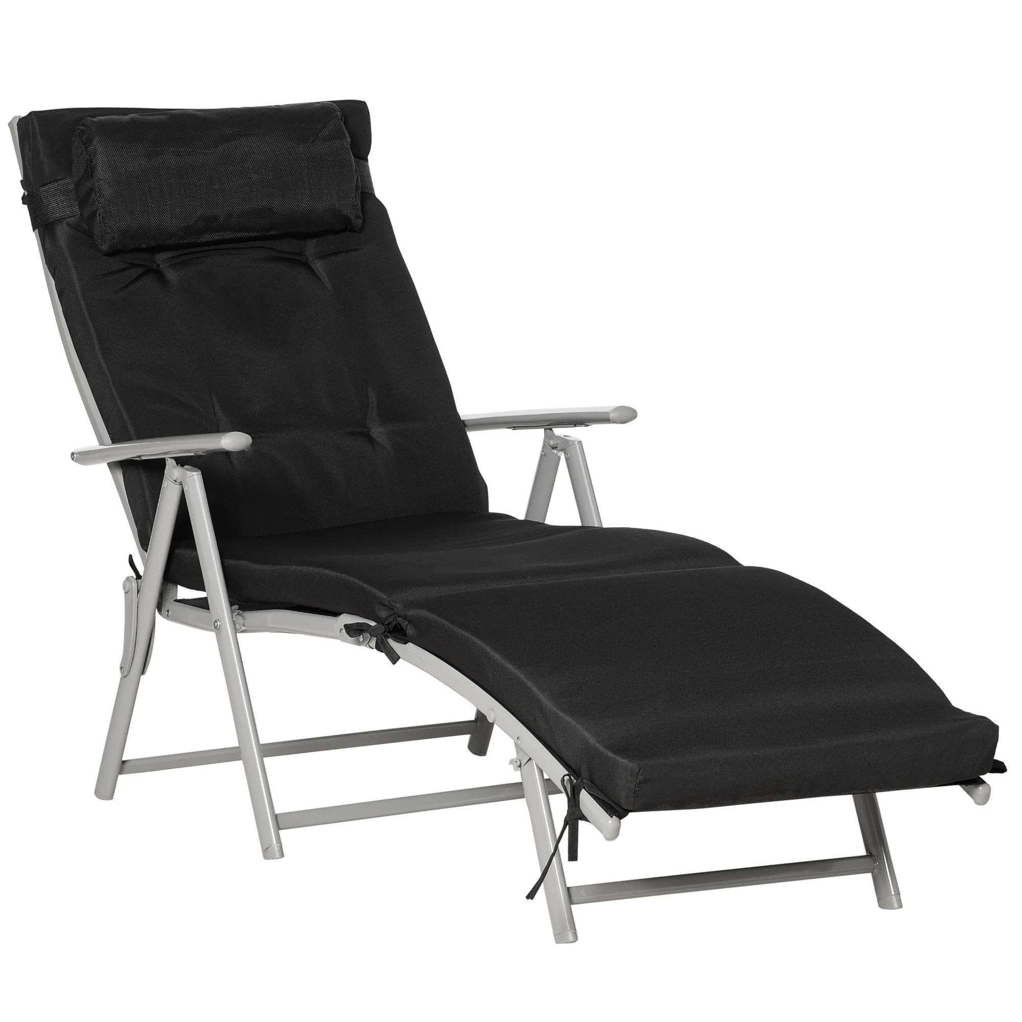 Bequeme Gartenliege 178x63,5x70 cm Schwarz-Silber