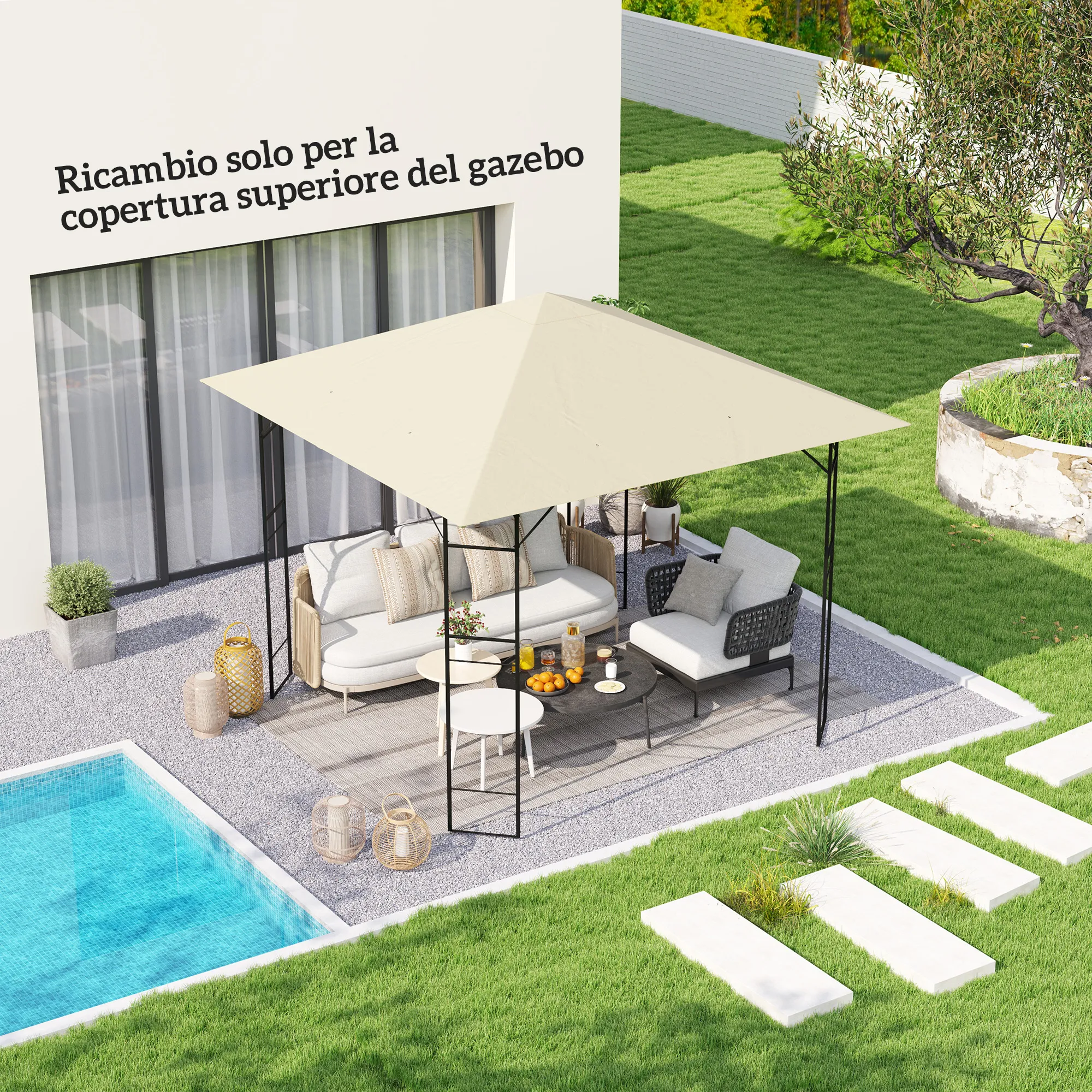 Ersatzdach 3x3 m Cremeweiß für Gartenpavillon