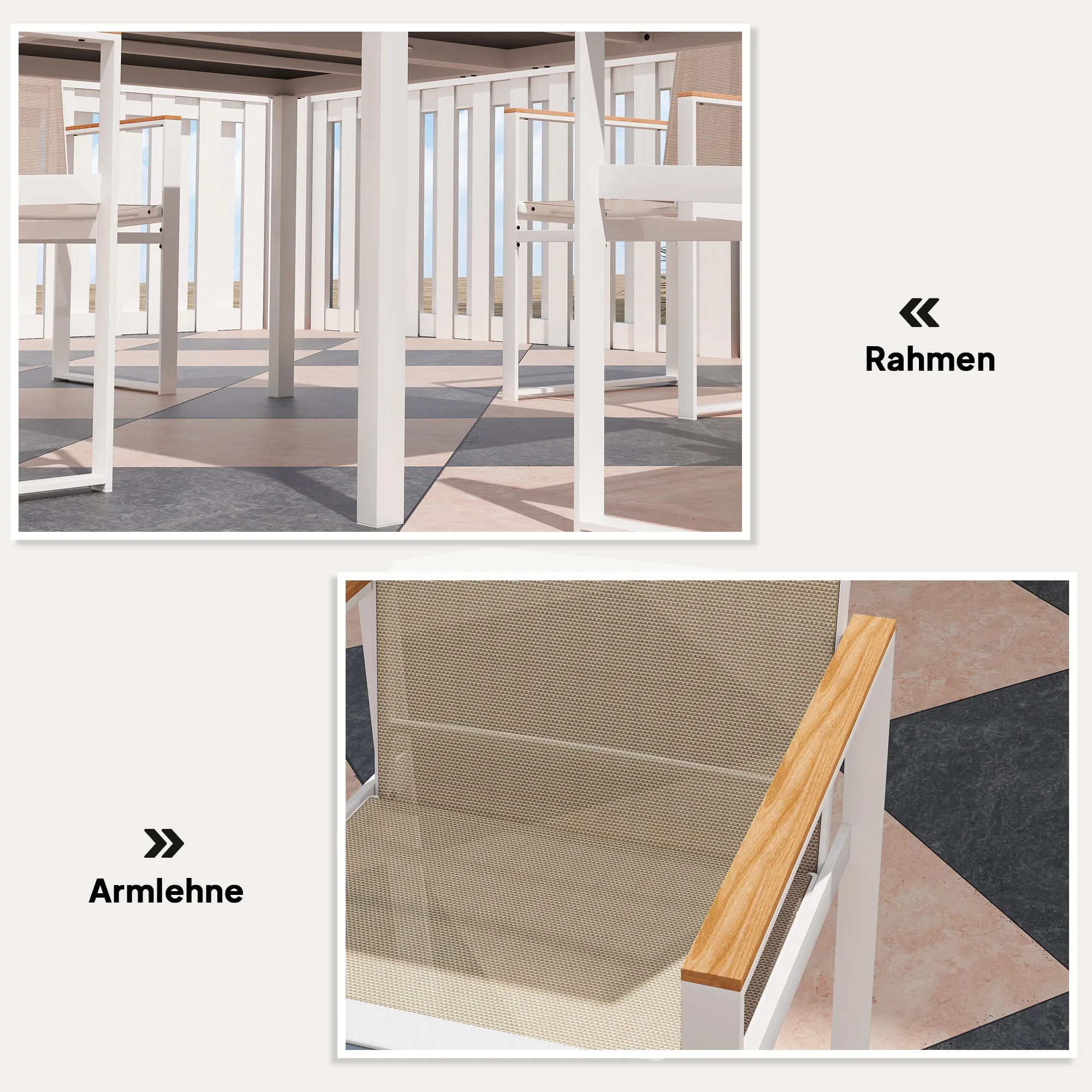 5-teiliges Ess-Set, Outdoor-Tisch aus Hartglas, 4 Stühle, wetterbeständig, Stahlrahmen, Terrassenmöbel, Mehrfarbig