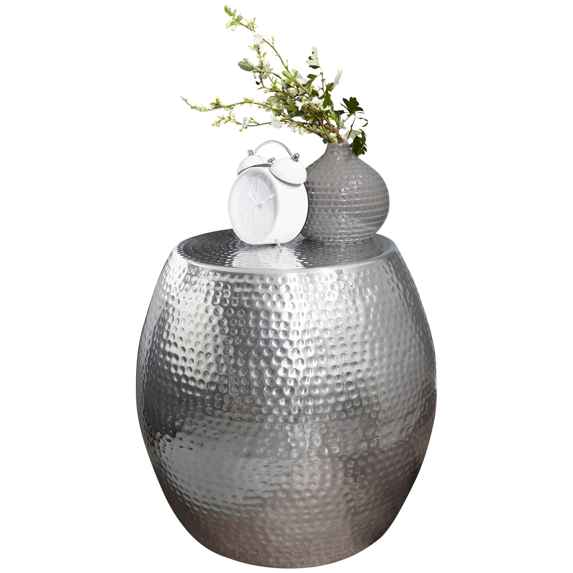 Wohnling Beistelltisch 42 x 42 x 42 cm Aluminium Silber Dekotisch Orientalisch Rund
