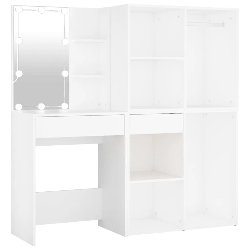 LED-Schminktisch Weiß 60x40x140 cm mit 2 Schränken