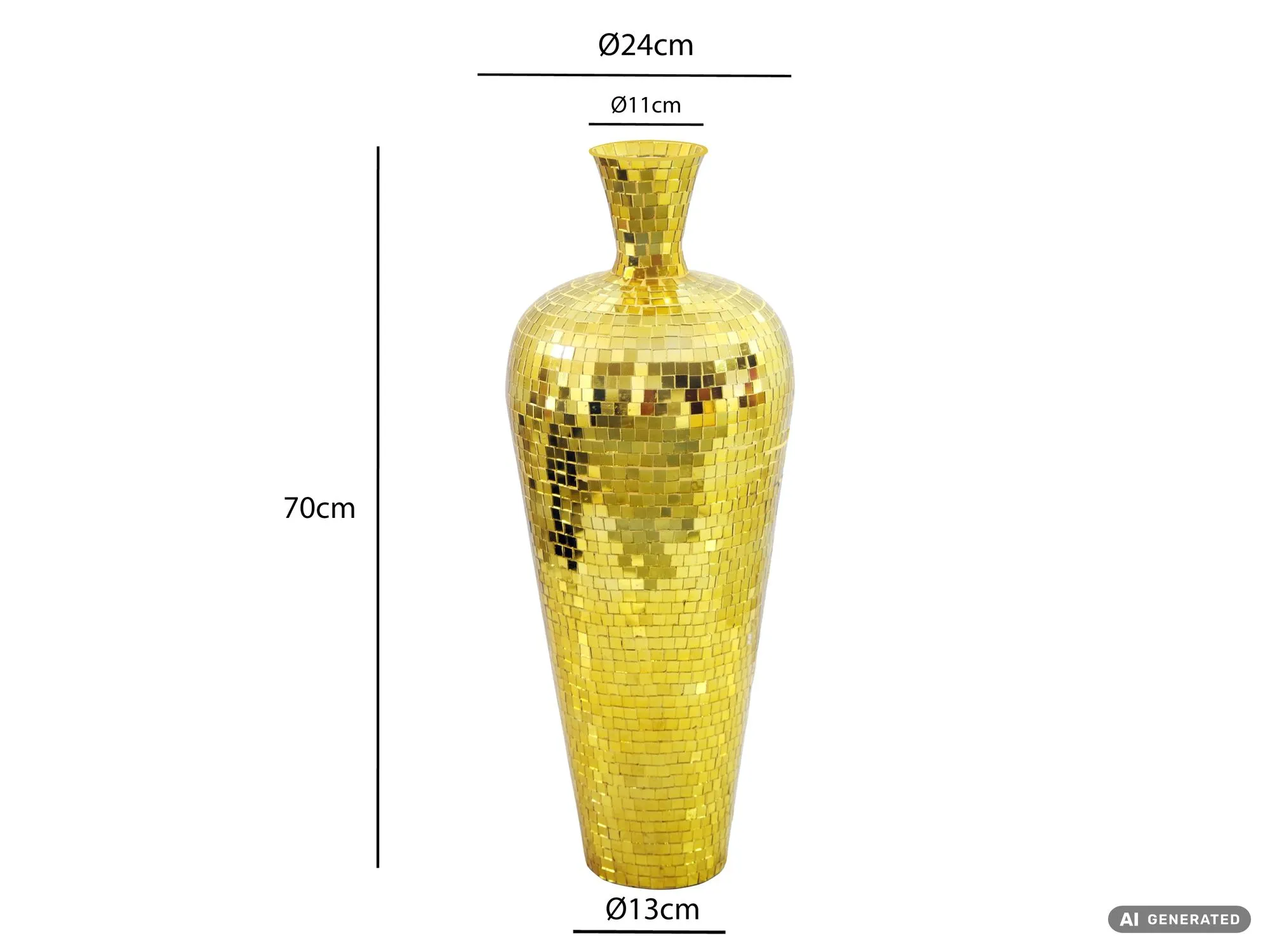 Bodenvase Aluminium 70cm Gold - Blumenvase Groß - Metallvase im Discokugel Design Modern - Dekovase rund für Trockenblumen - XL Standvase Hoch - Wohnzimmer Deko - Wohndeko Handmade