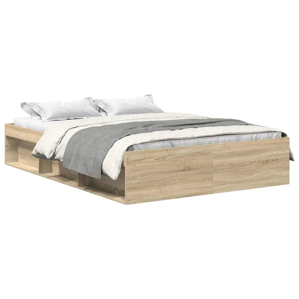 Modernes Bettgestell Sonoma-Eiche 203x143x35 cm aus Holzwerkstoff und Massivholz