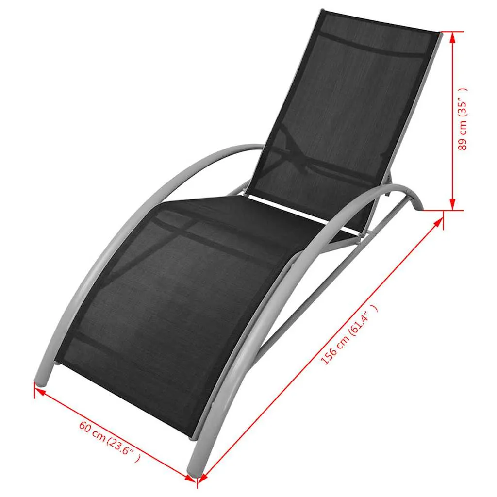 Aluminium Gartenliegen-Set 156x60x89 cm Schwarz/Silbergrau mit Tisch
