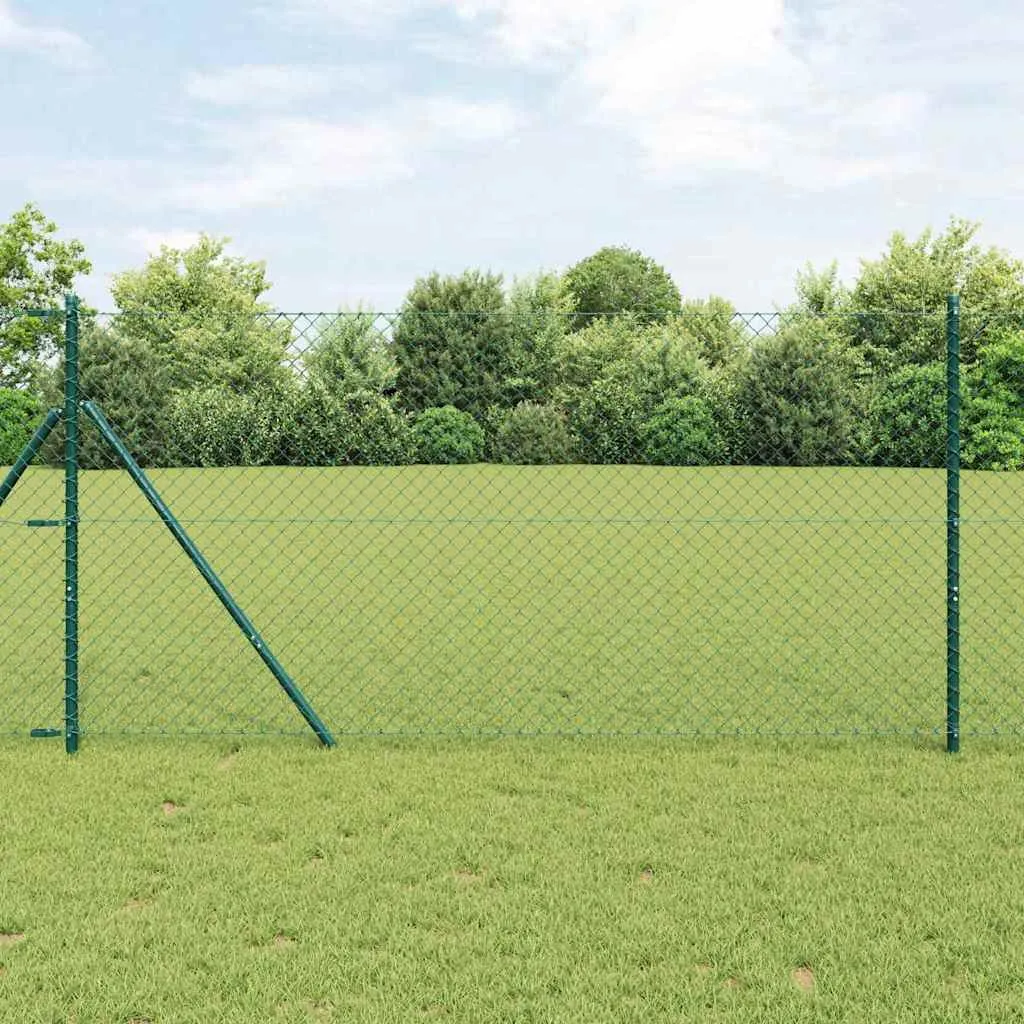 Zaunpfosten-Set Grün 2500 x 3,2 x 100 cm aus Stahl und PVC