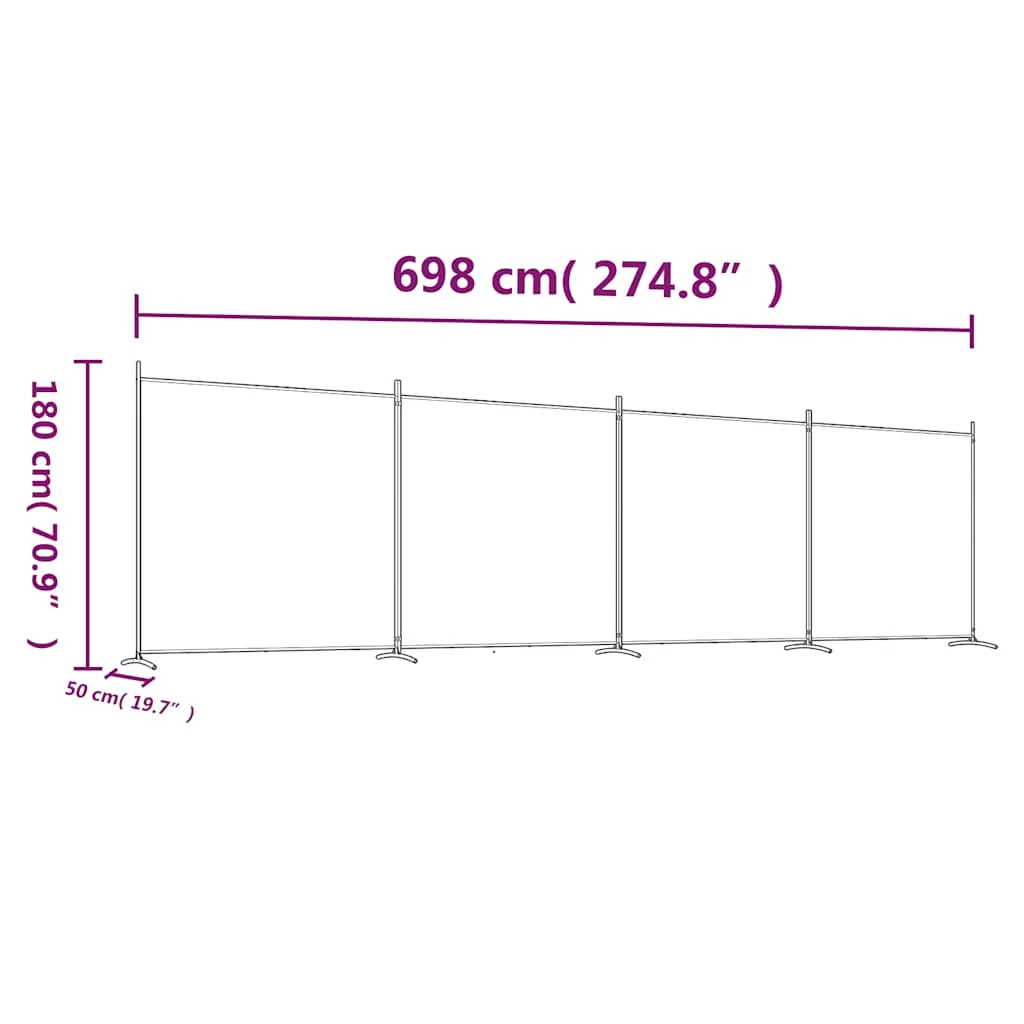Paravent Raumteiler 698x180 cm Braun Stoff mit 4 Paneelen zusammenklappbar
