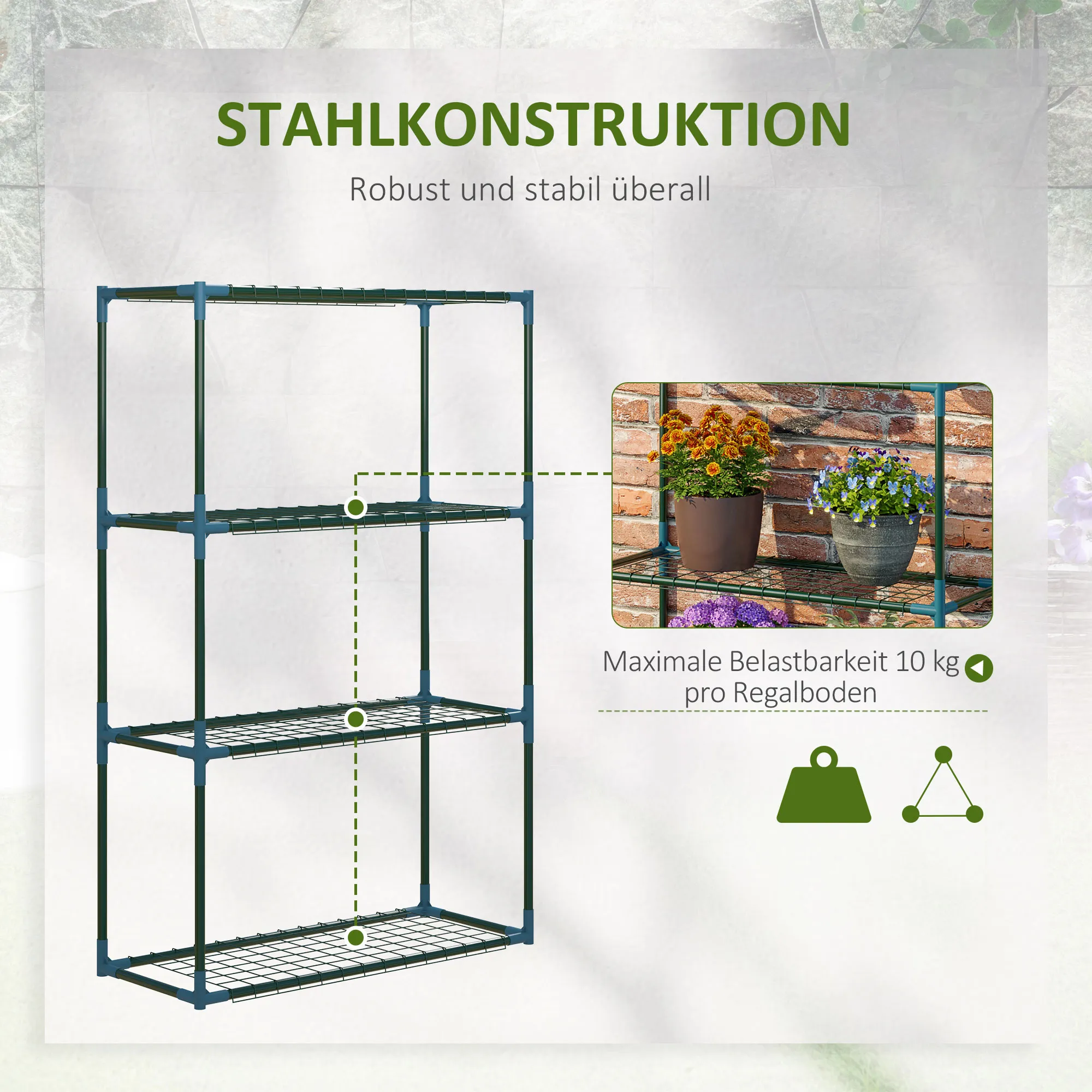 Zweiteiliges Pflanzenregal Set 70L x 27B x 110H cm Grün