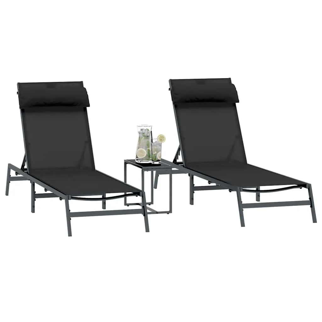 Sonnenliegenset Schwarz 197 x 54 x 86 cm mit verstellbaren Kopfstützen