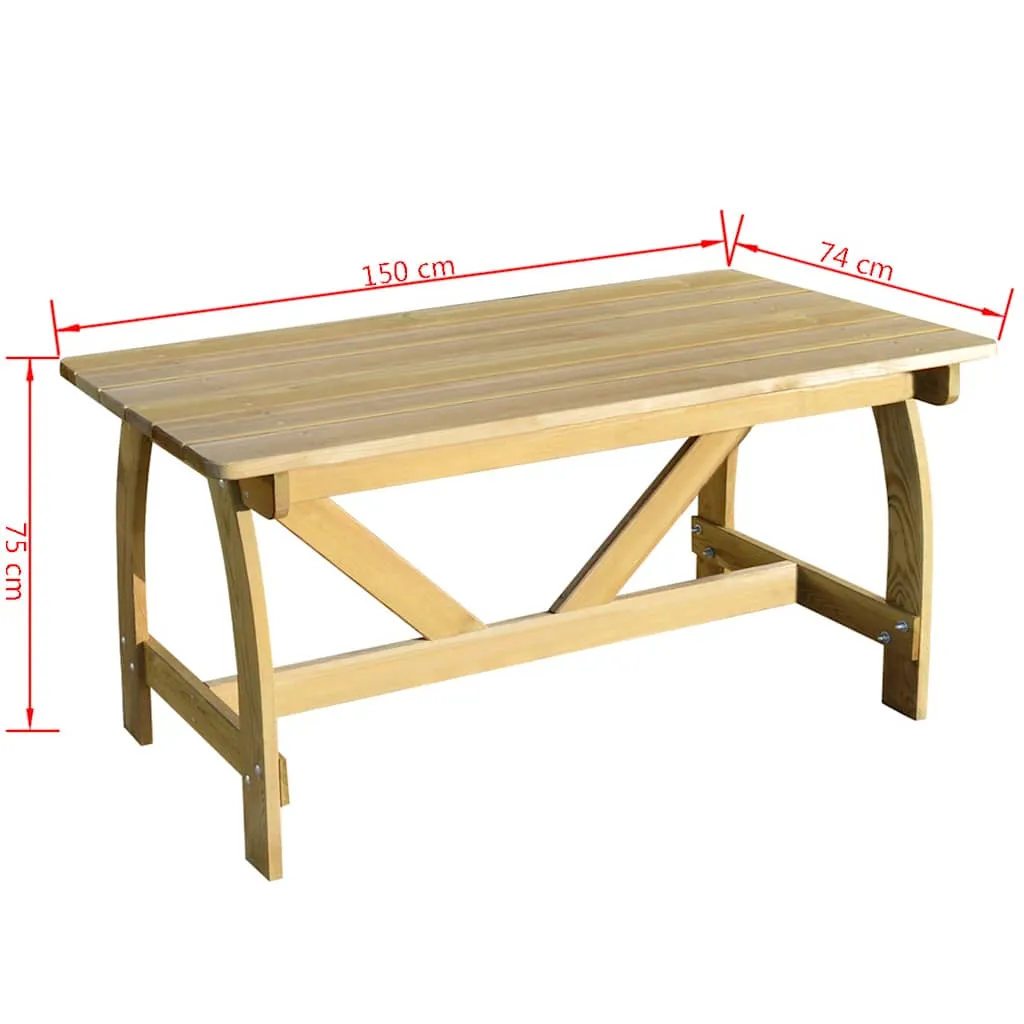 Gartentisch aus grün imprägniertem Massivholz 150x74x75 cm