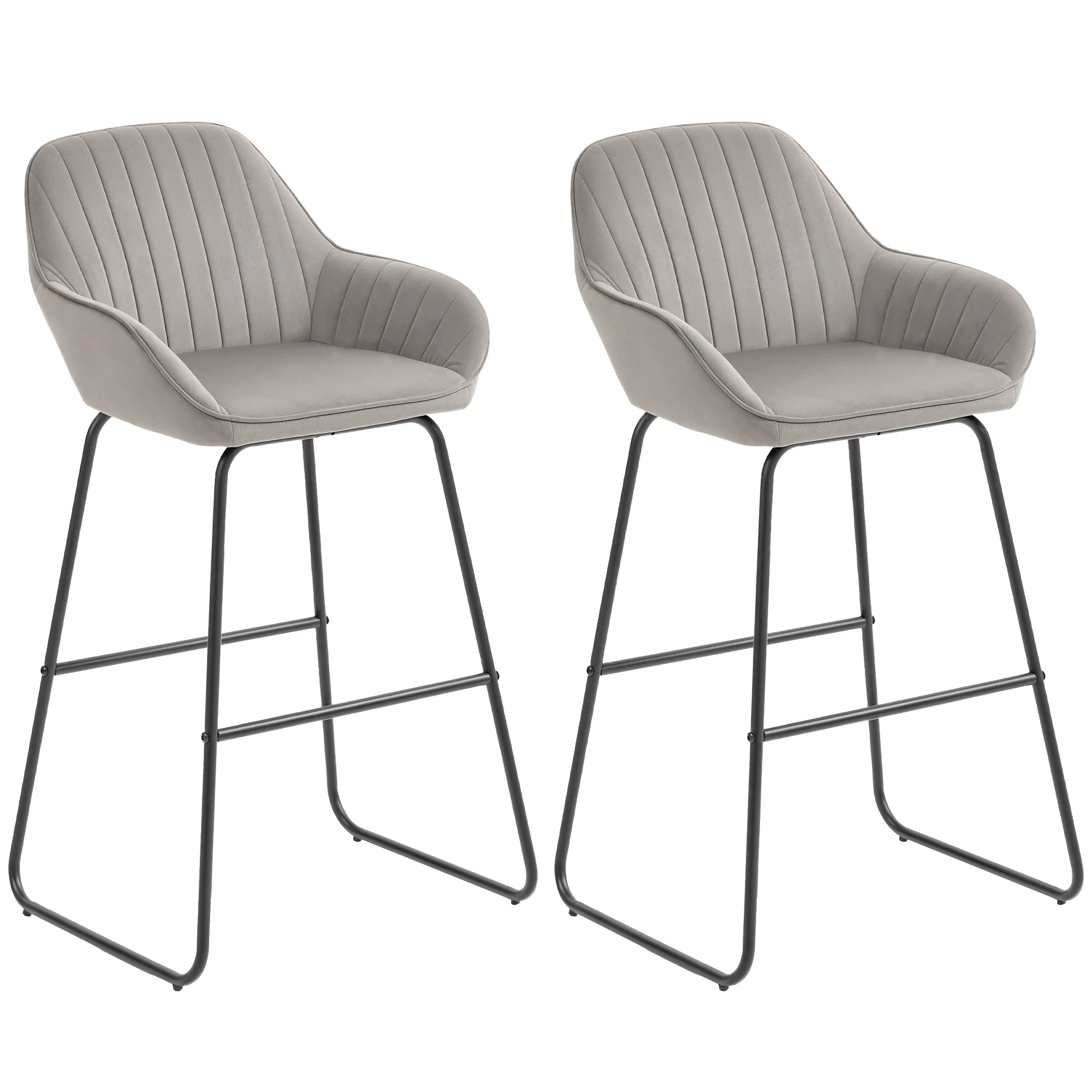 2er-Set Barstühle, Barhocker mit Stoffbezug und Schaumstoffpolsterung, Polsterhocker mit Metallbeinen, Grau