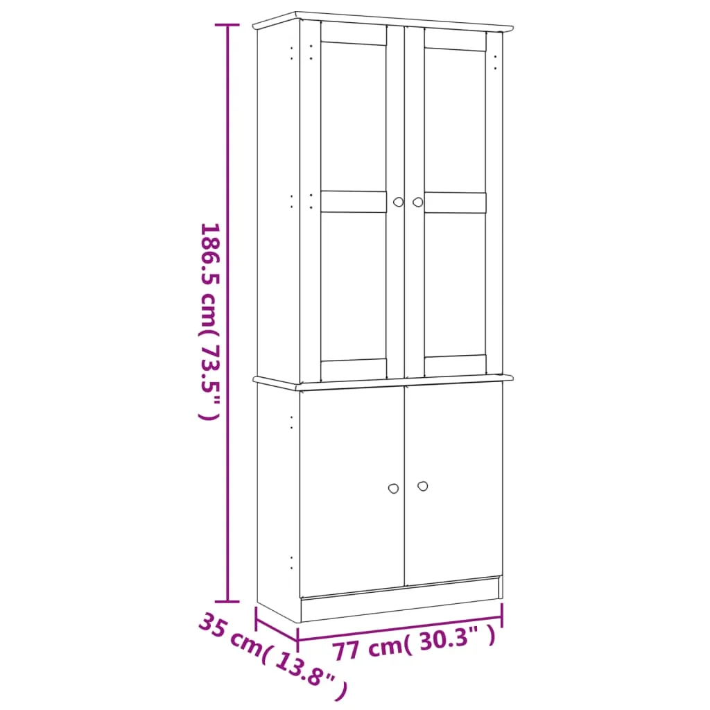 Holzvitrine mit Glas 77x35x186,5 cm Weiß aus massivem Kiefernholz
