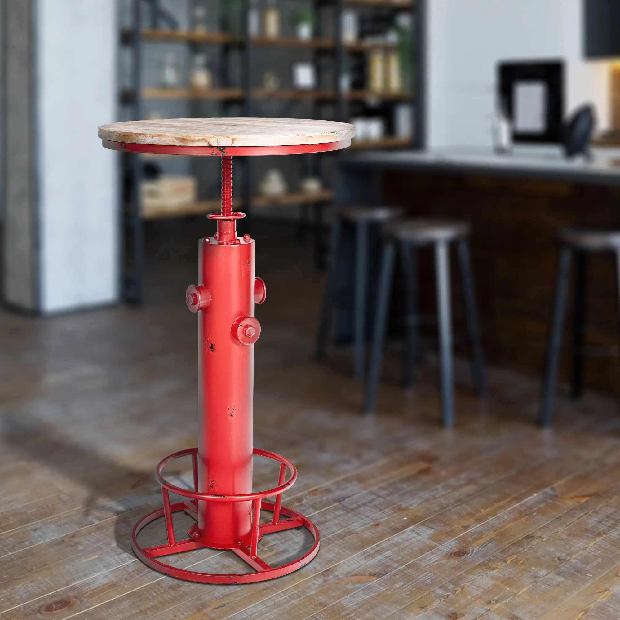 Stehtisch Ruhr Massivholz Metall 54x91-108 cm rot