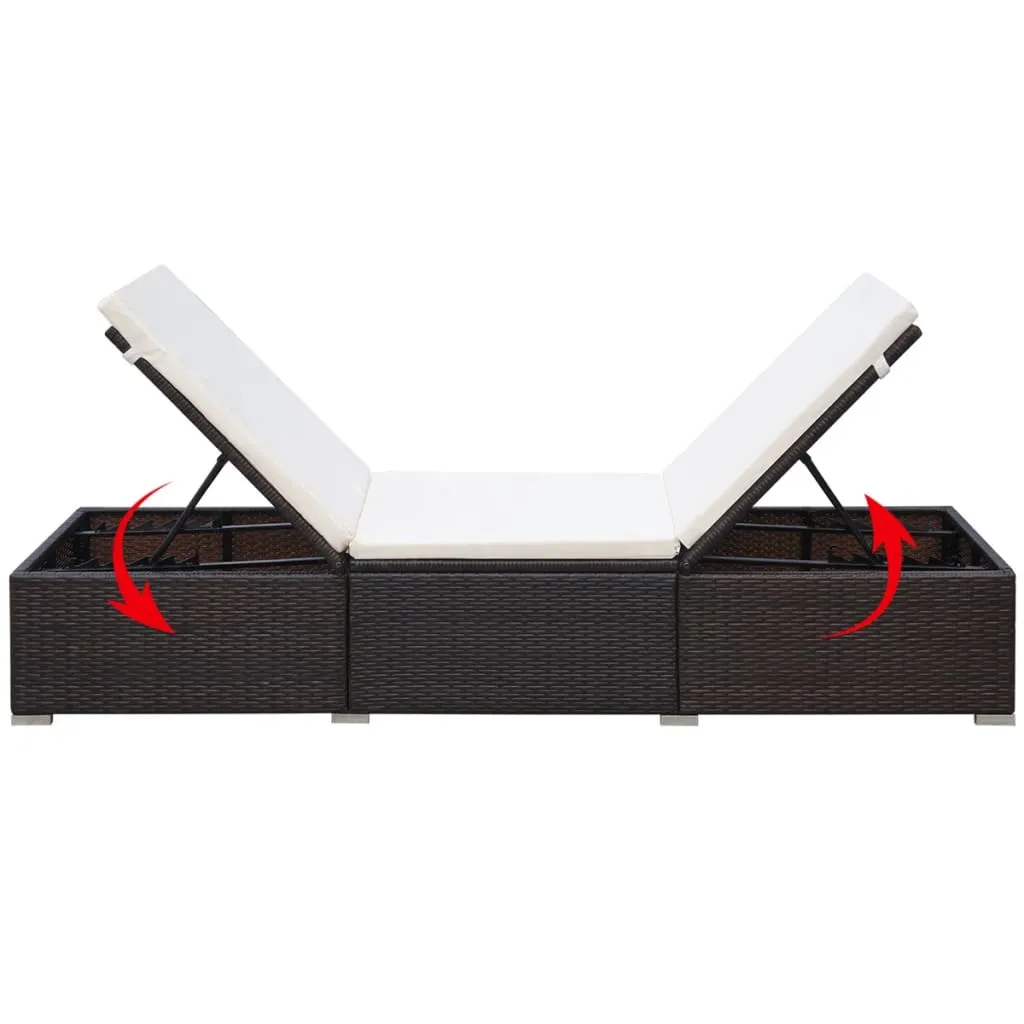 Sonnenliege mit Auflage Poly Rattan Braun