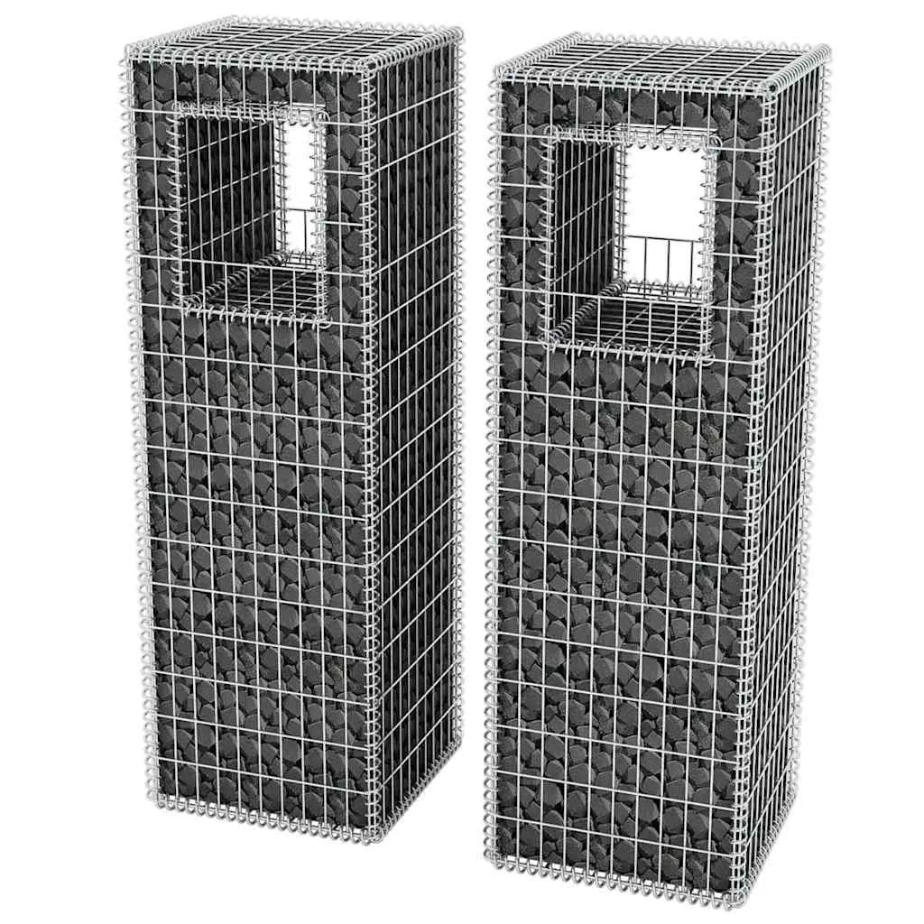 Steinkorb-Set Silber 50x50x160 cm aus verzinktem Stahl, 2 Stück