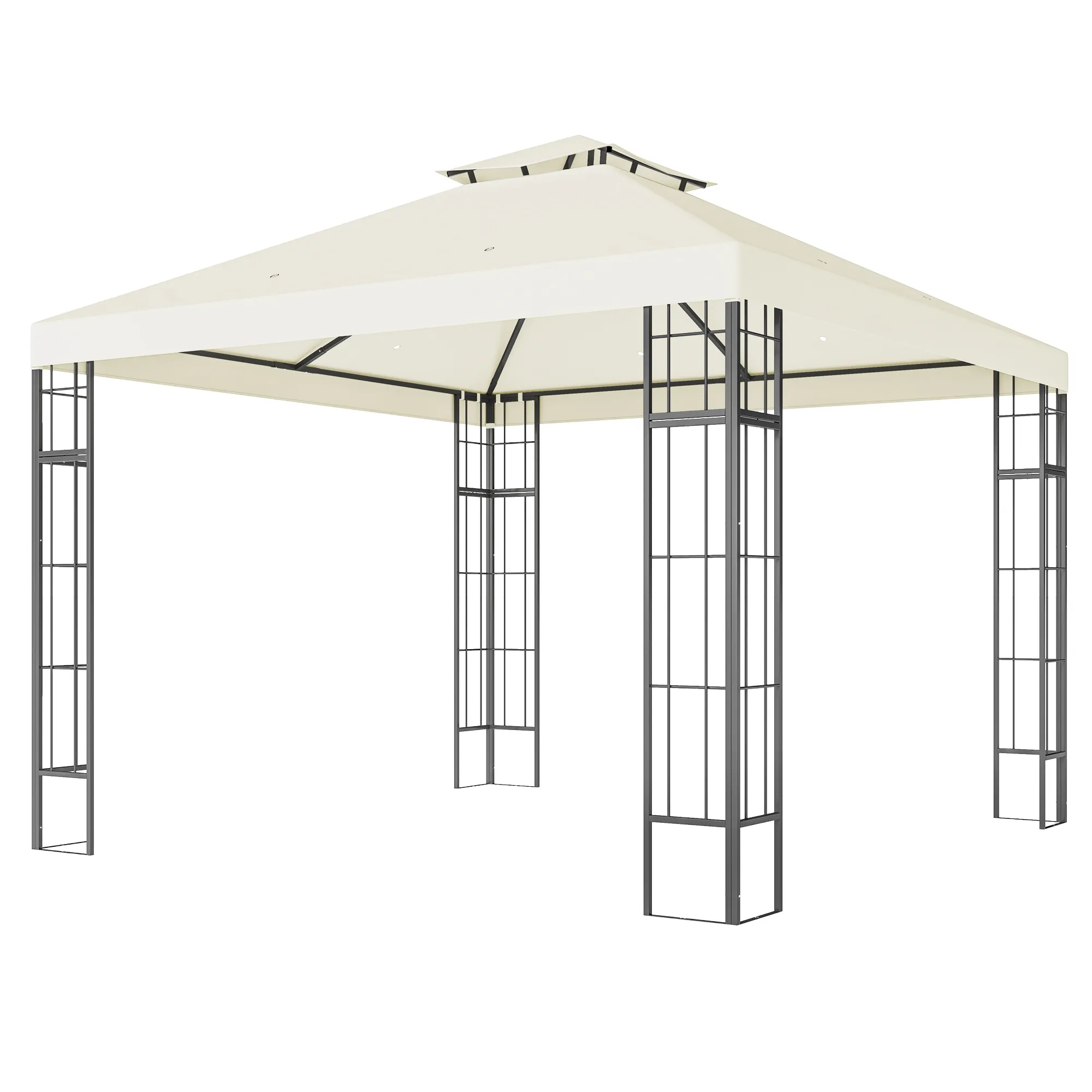 3 x 3 m Garten-Pavillon, 2-Stufen-Dach-Design, UV30+ Schutz, UV-beständig, Sonnenschutz, Metallrahmen, Cremeweiß