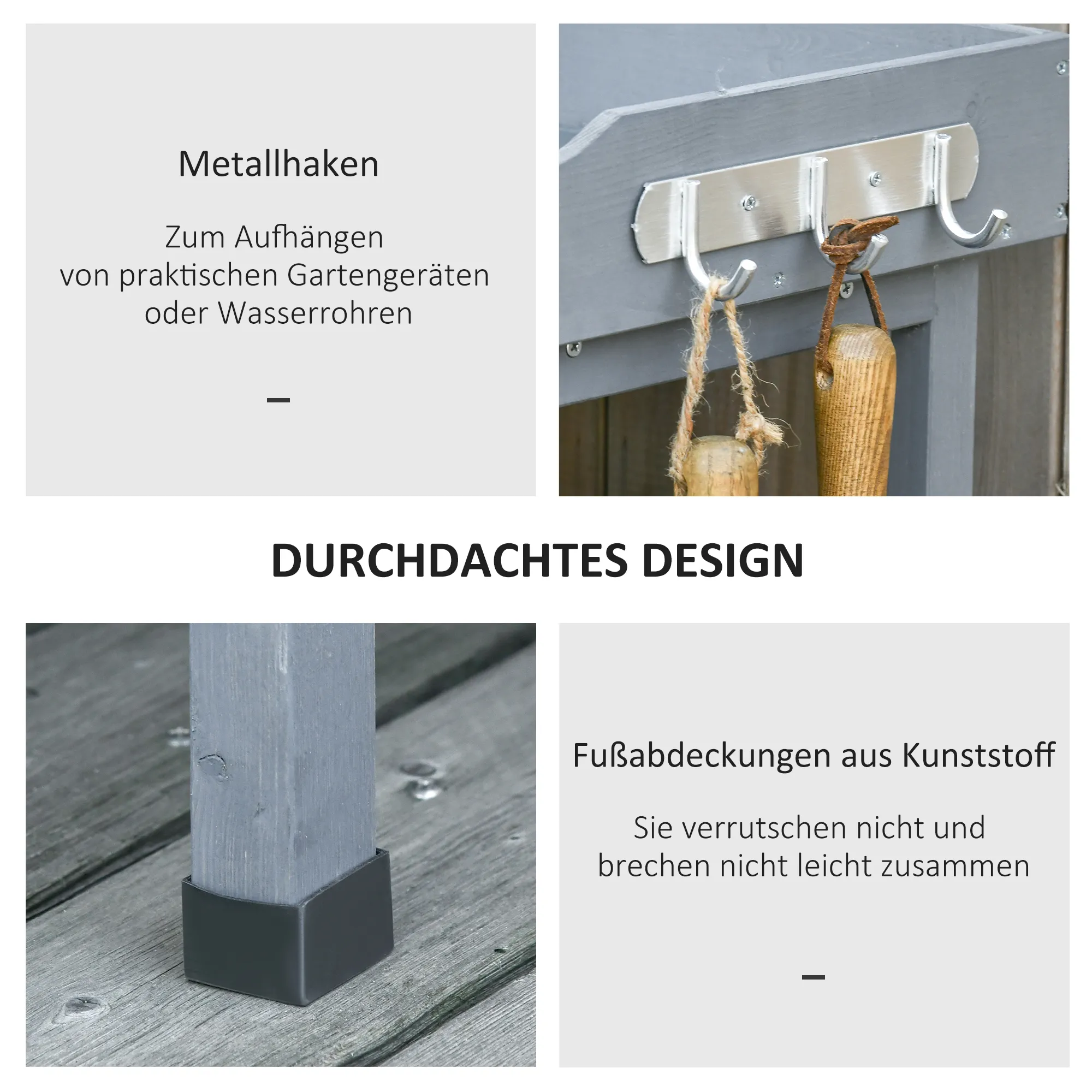 Pflanztisch 76L x 37B x 89H cm in Grau aus Massivholz