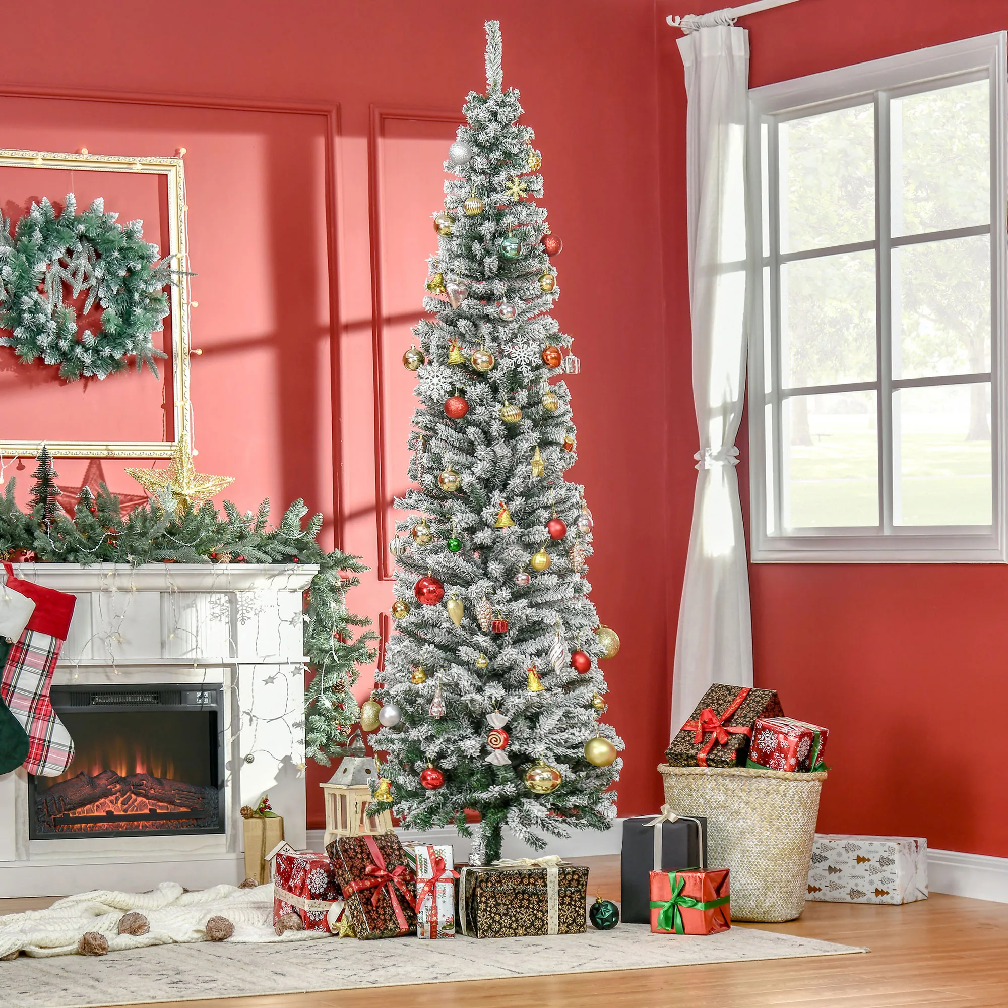 Künstlicher Weihnachtsbaum Bleistift Kiefer mit Schnee 225 cm Grün