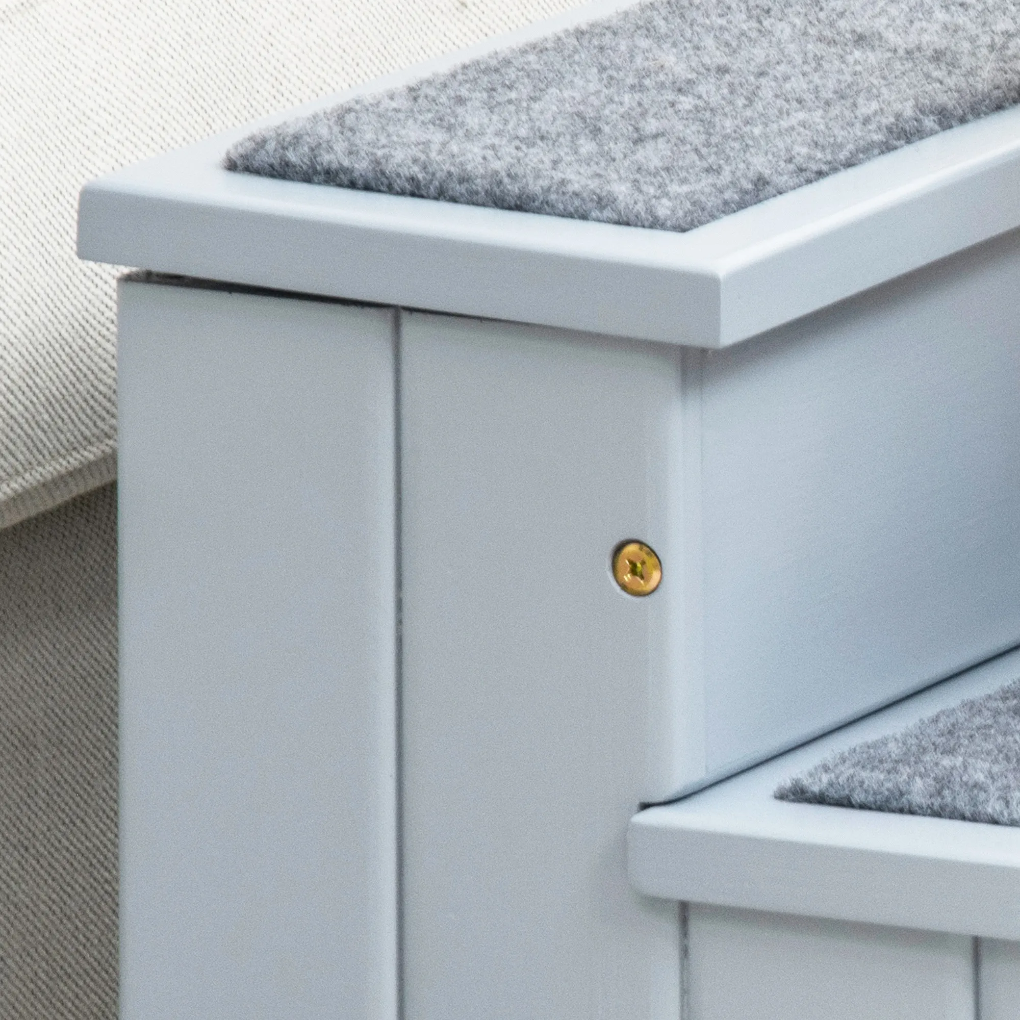 Hundetreppe mit Stauraum aus Tannenholz, 3 Stufen, Grau, 38 cm hoch